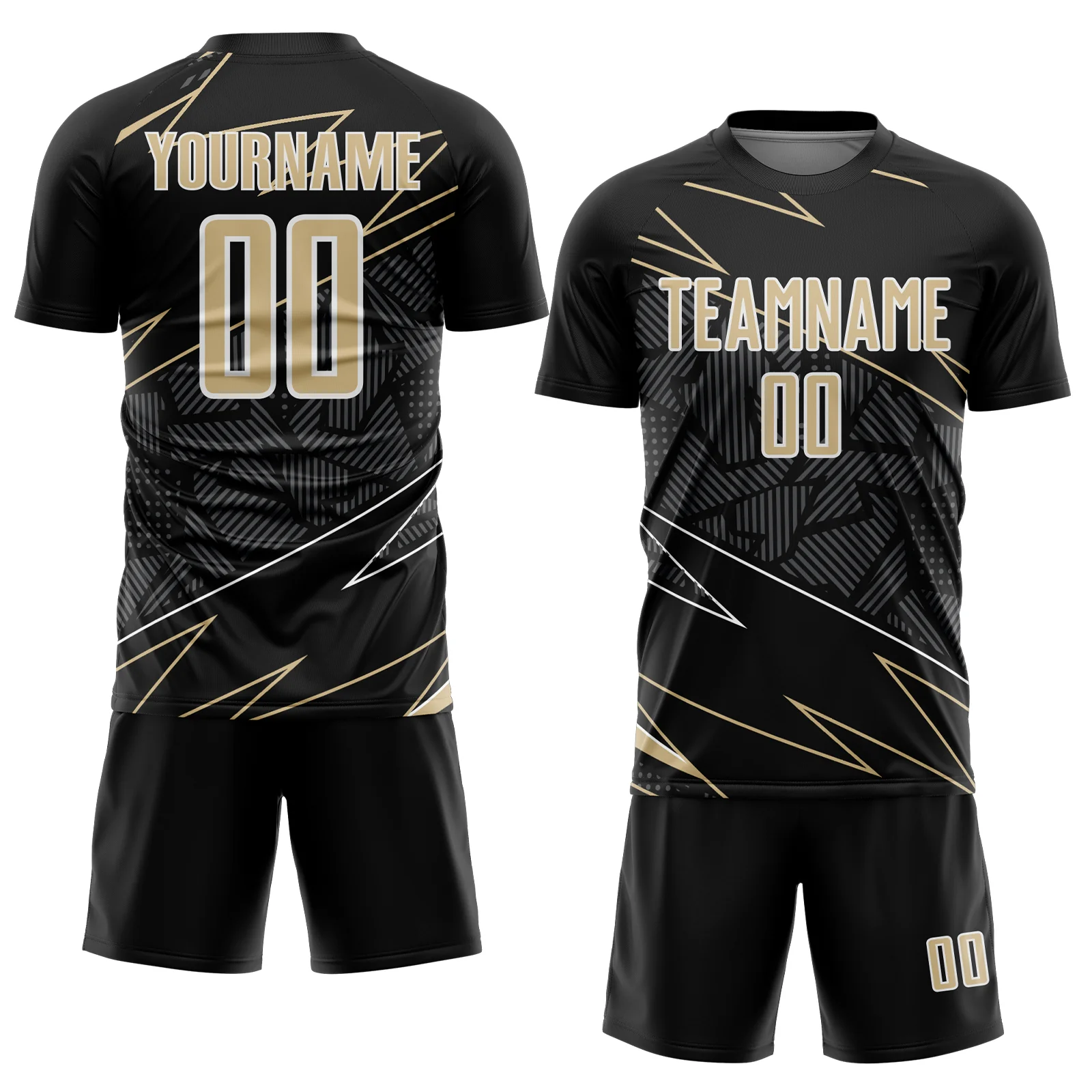 Custom Black Vegas Gold-White Lines Sports Sublimation Soccer Uniform Jersey - Image 2
