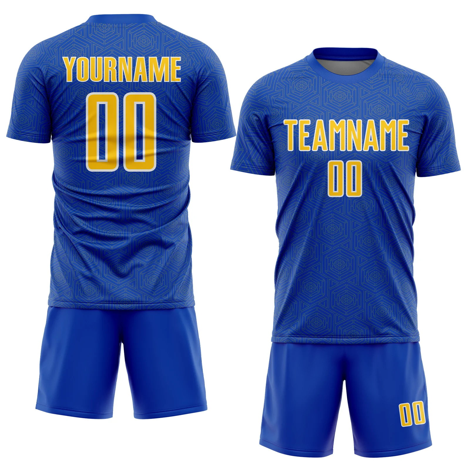Custom Thunder Blue Yellow-White Geometric Shape Sports Sublimation Soccer Uniform Jersey - Image 2