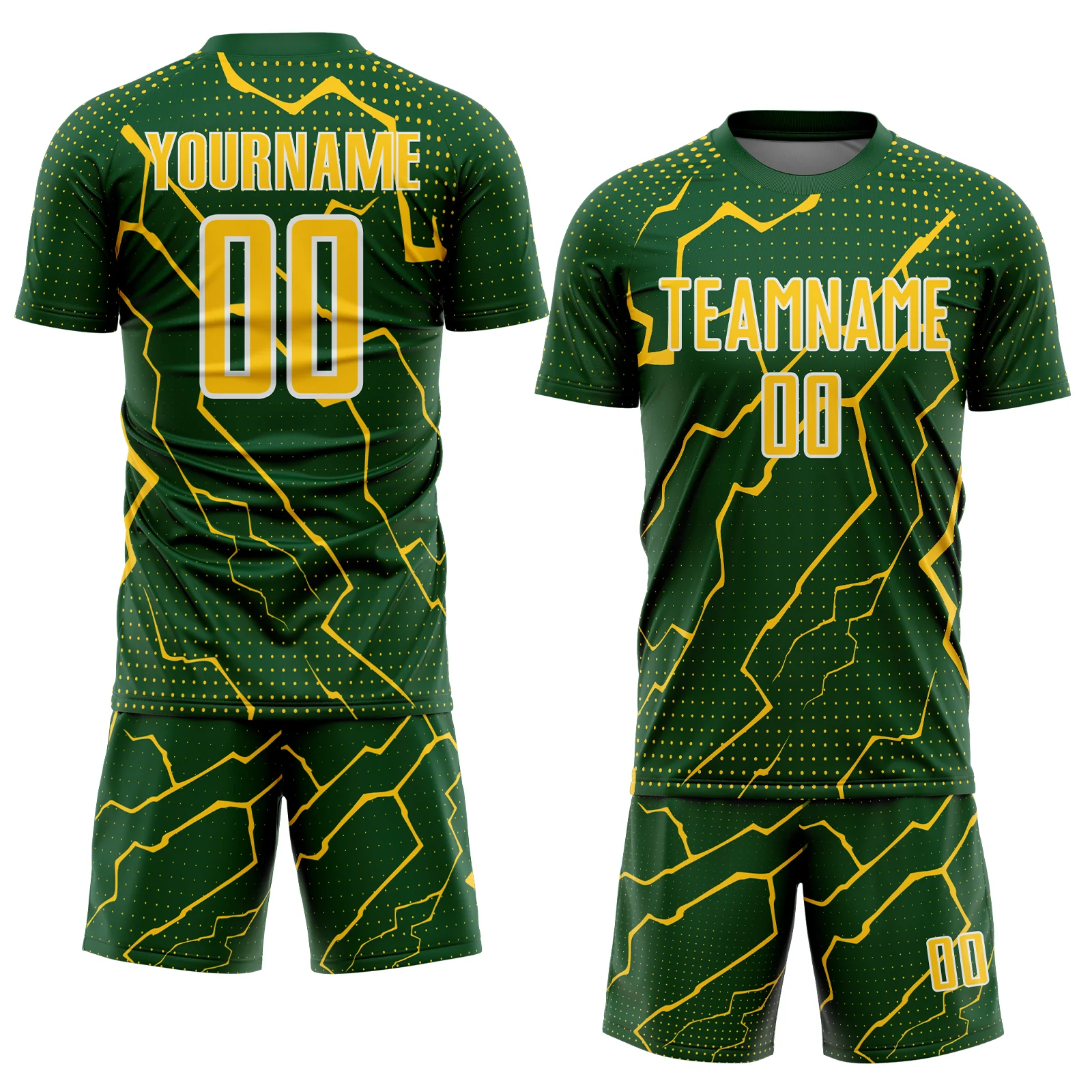 Custom Green Yellow-White Lightning Sports Sublimation Soccer Uniform Jersey - Image 2