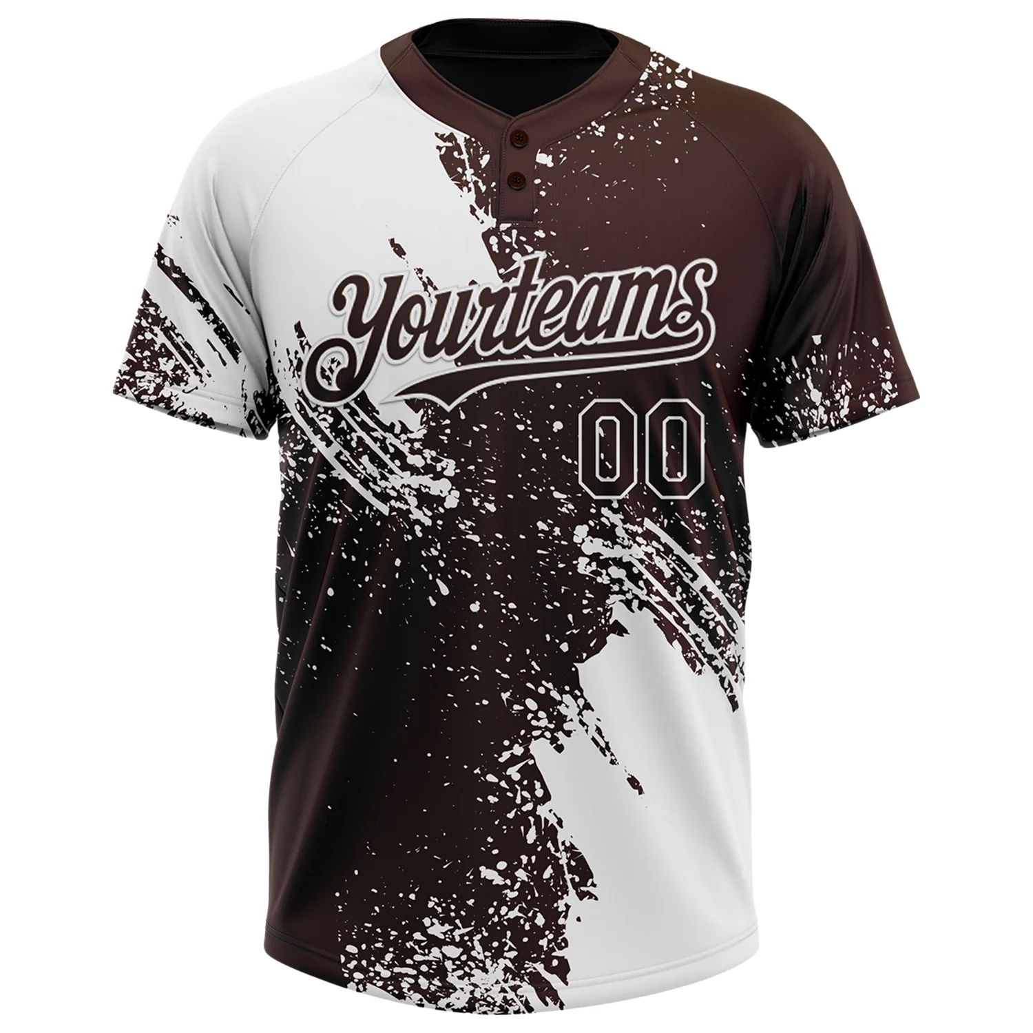 Custom White Brown 3D Pattern Abstract Brush Stroke Two-Button Unisex Softball Jersey - Image 2
