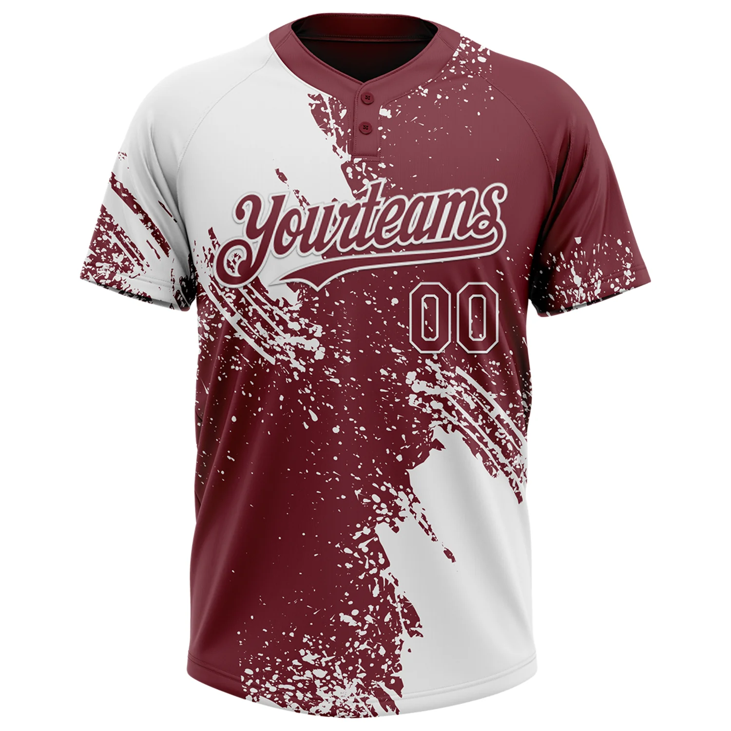 Custom White Burgundy 3D Pattern Abstract Brush Stroke Two-Button Unisex Softball Jersey - Image 2