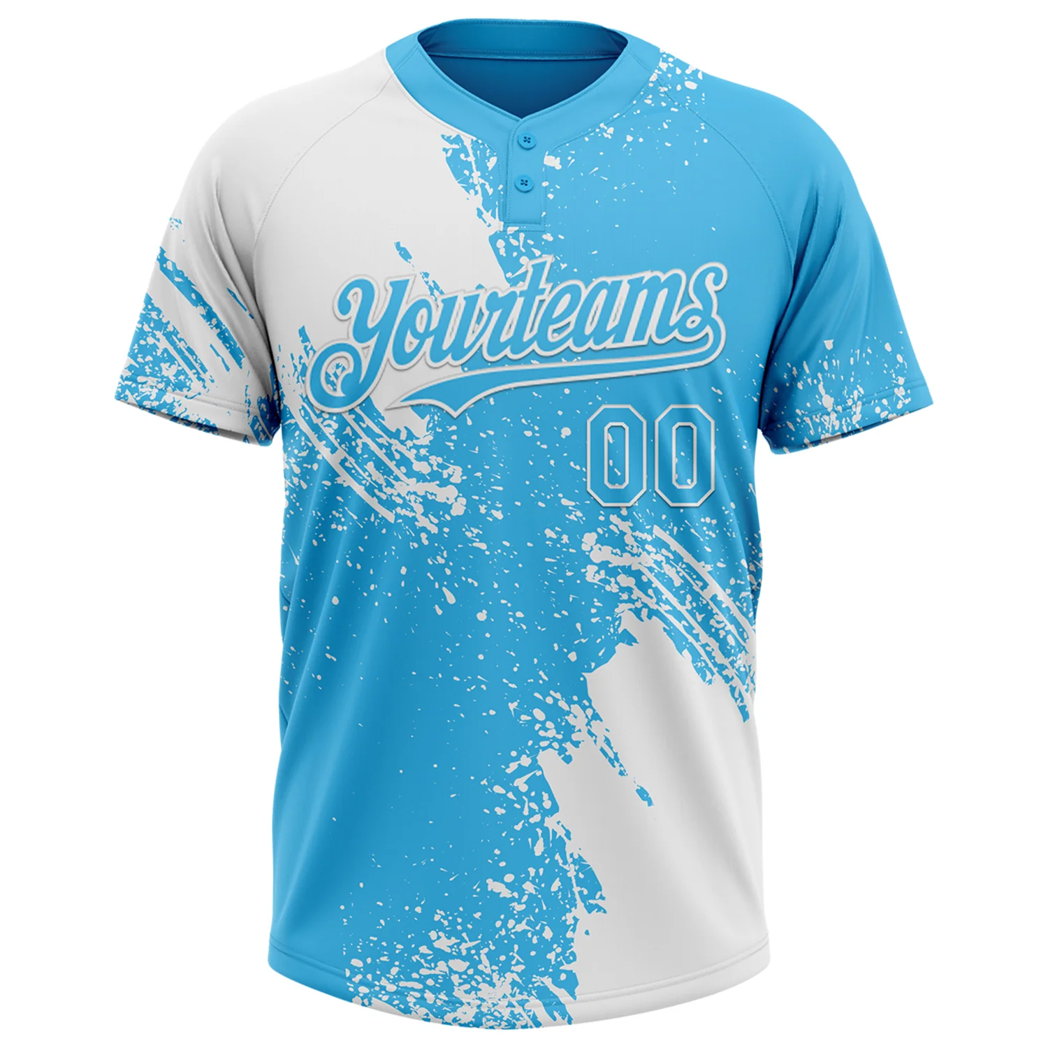 Custom White Sky Blue 3D Pattern Abstract Brush Stroke Two-Button Unisex Softball Jersey - Image 2