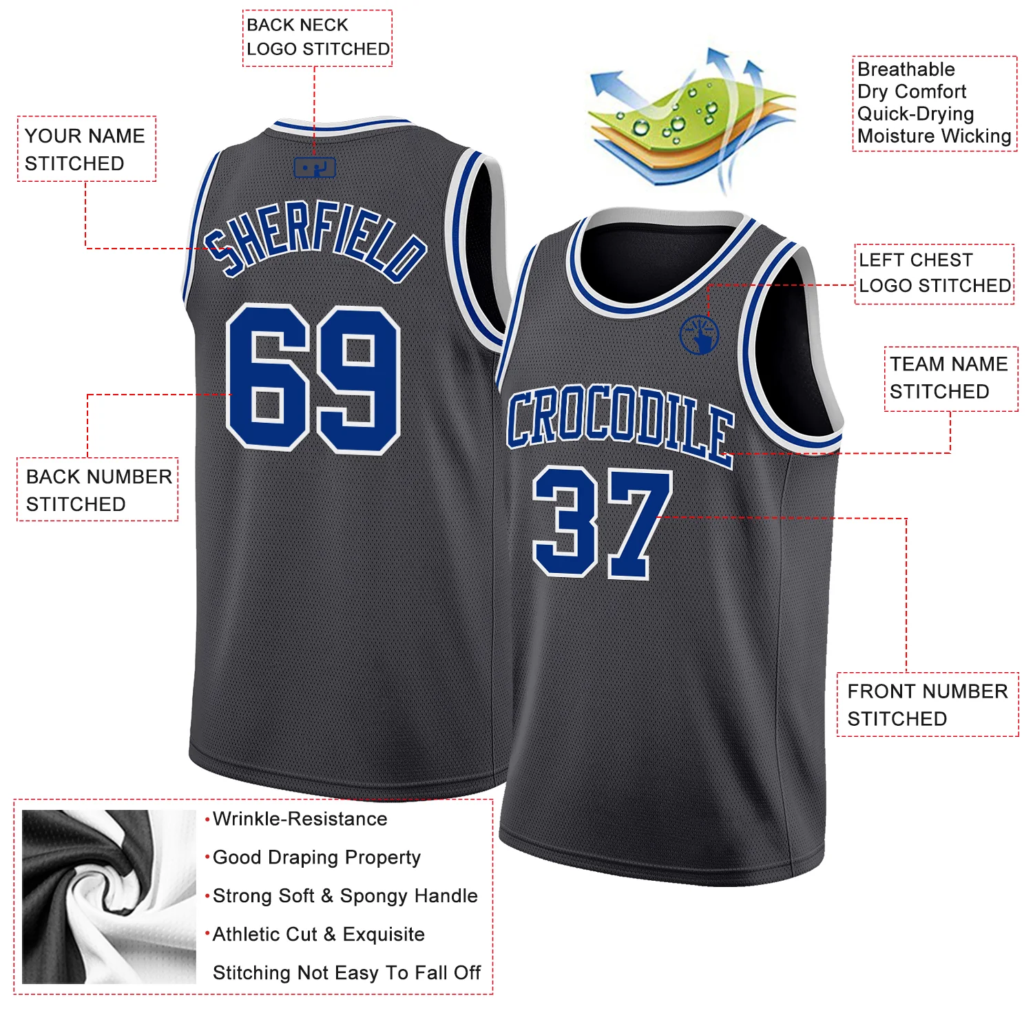 Custom Steel Gray Royal-White Authentic Basketball Jersey - Image 2