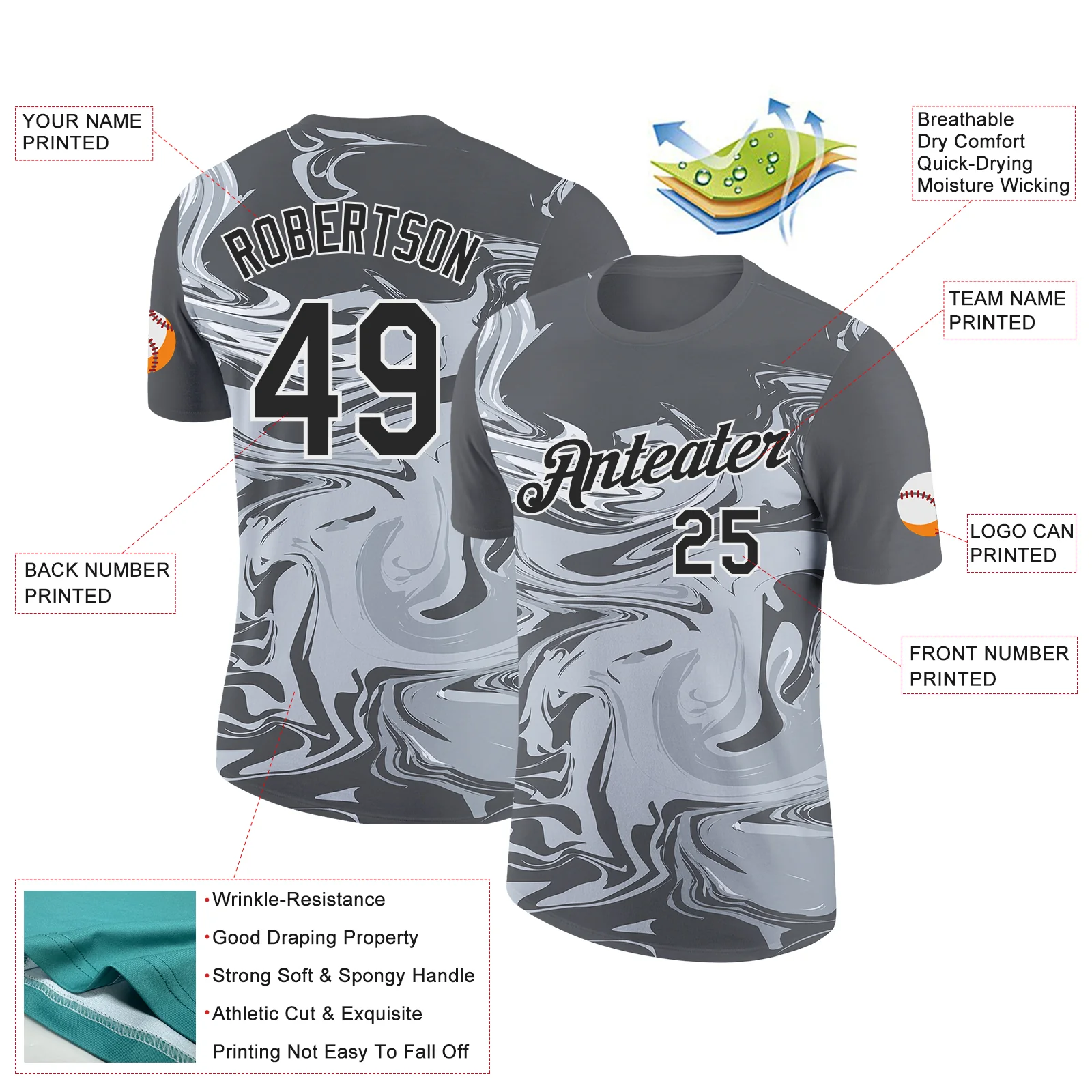 Custom Steel Gray Black-White 3D Esports Performance T-Shirt - Image 2