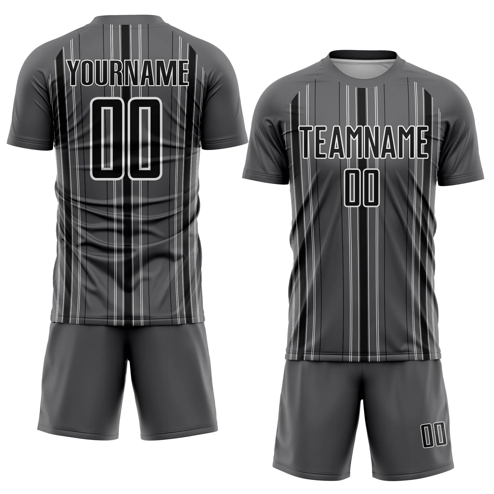 Custom Steel Gray Black-White Stripe Sublimation Soccer Uniform Jersey - Image 2