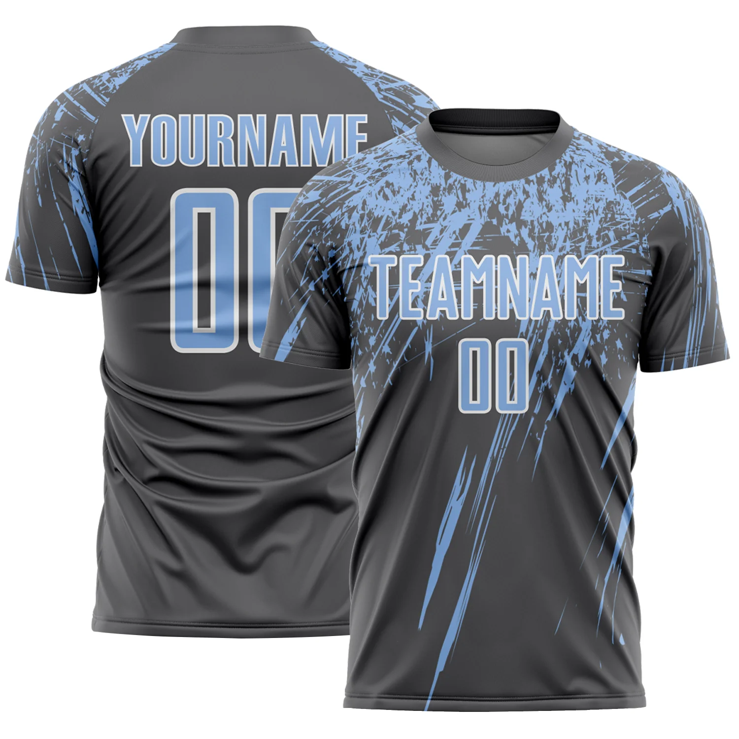 Custom Steel Gray Light Blue-White Splash Sports Sublimation Soccer Uniform Jersey