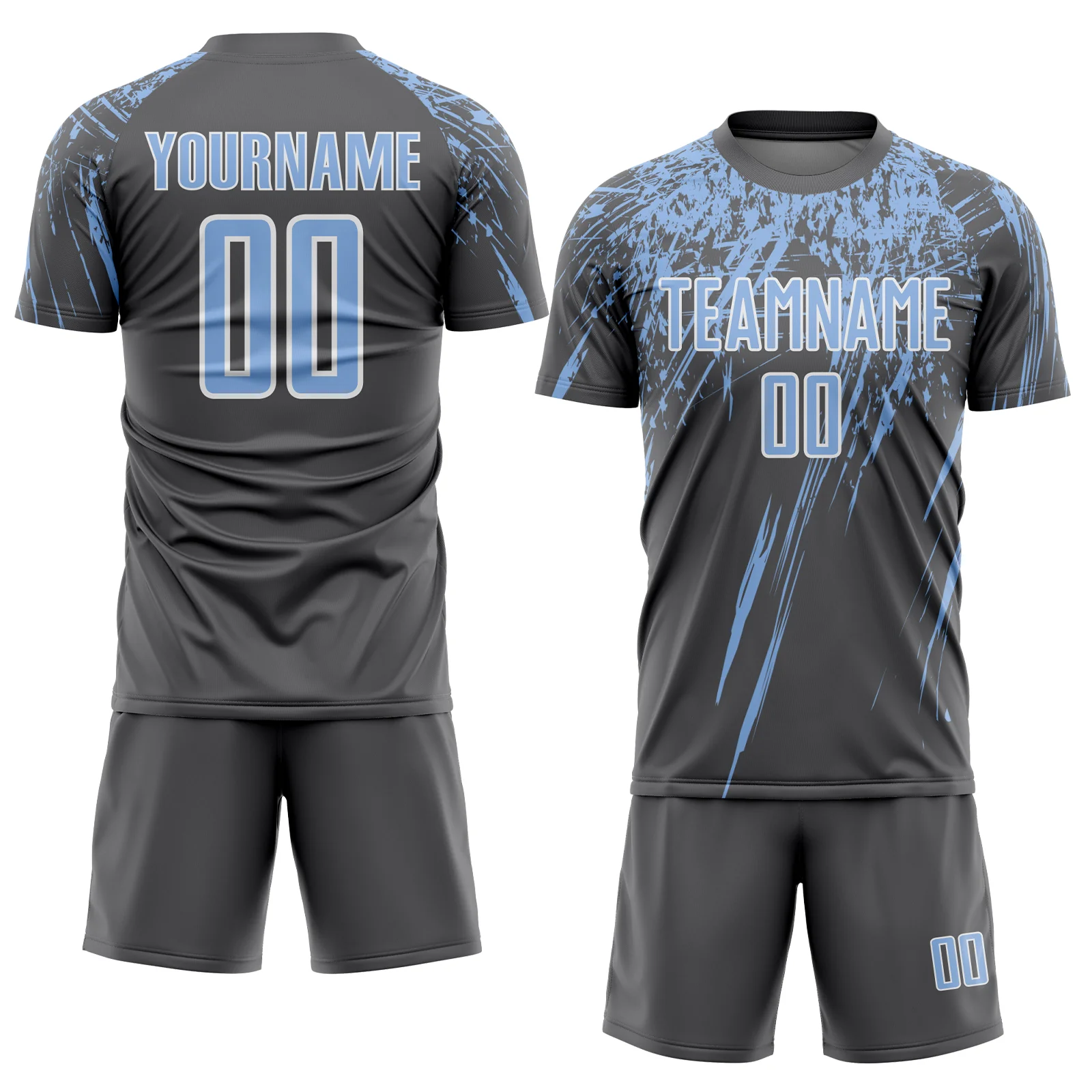 Custom Steel Gray Light Blue-White Splash Sports Sublimation Soccer Uniform Jersey - Image 2