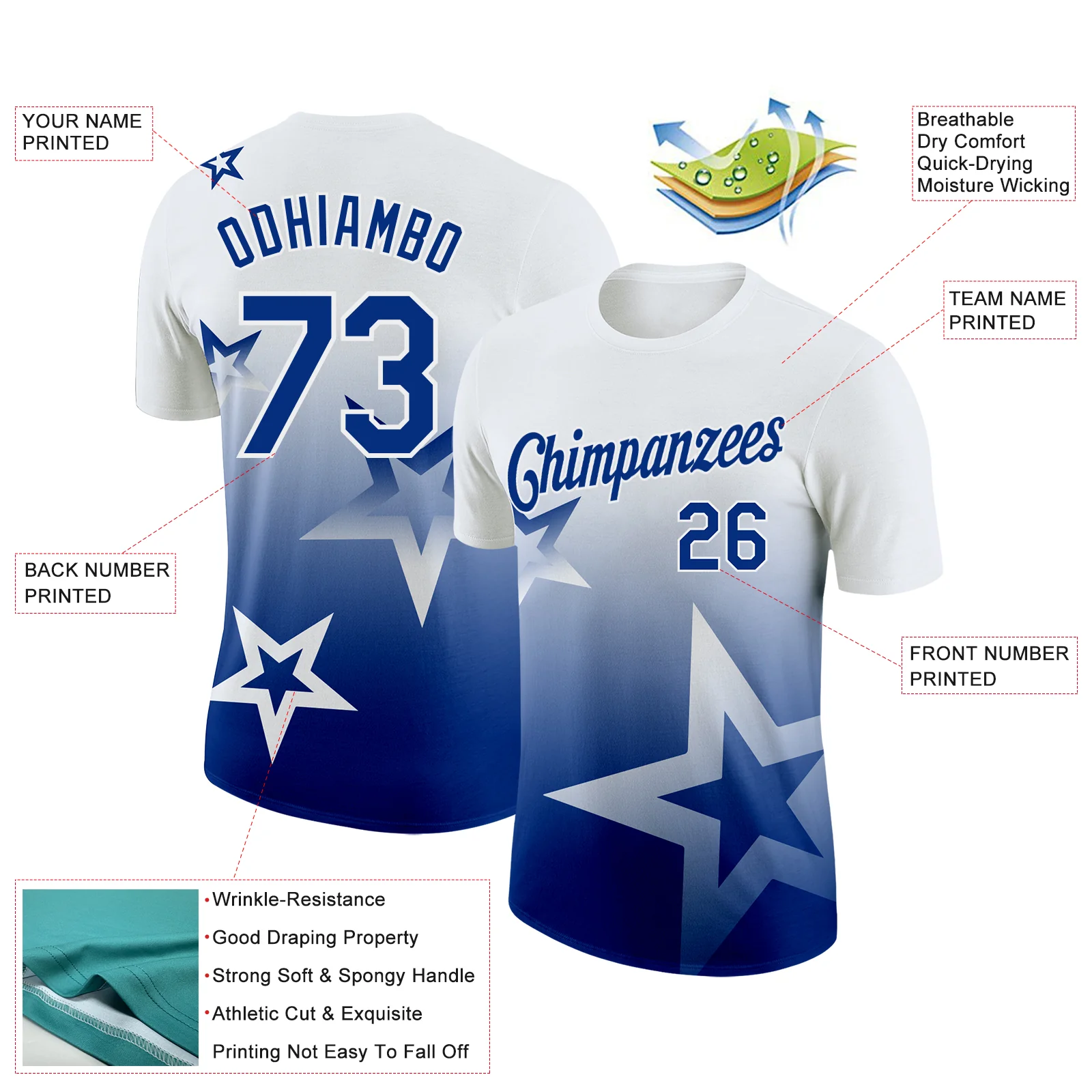 Custom White Royal 3D Pattern Design Gradient Style Twinkle Star Performance T-Shirt - Image 2