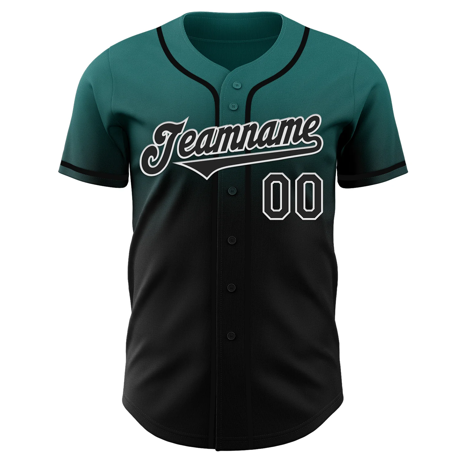 Custom Teal Black-White Authentic Fade Fashion Baseball Jersey - Image 2