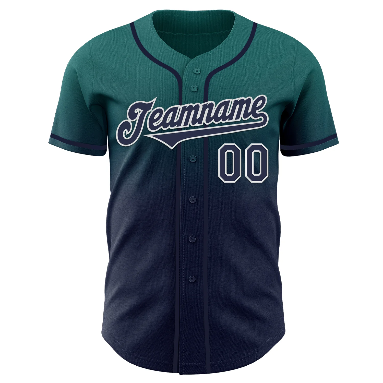 Custom Teal Navy-White Authentic Fade Fashion Baseball Jersey - Image 2