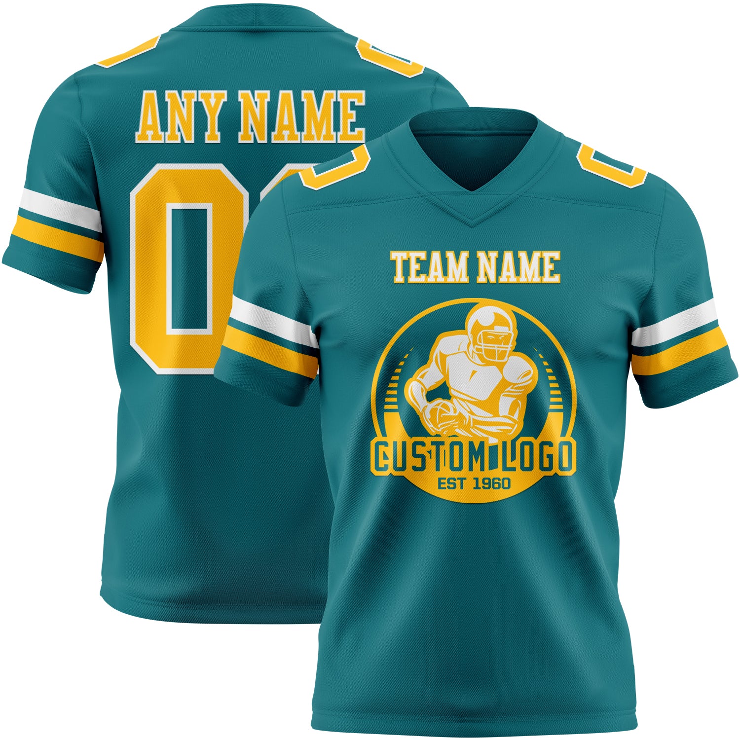 Custom Teal Gold-White Authentic Football Jersey - Image 2
