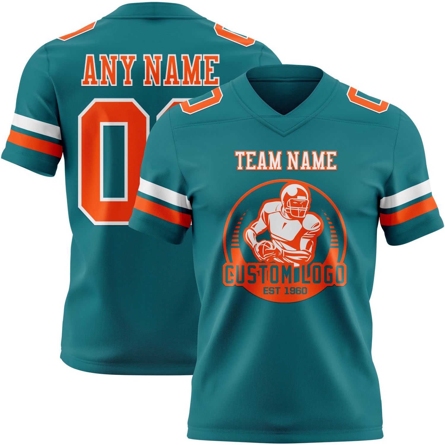 Custom Teal Orange-White Authentic Football Jersey - Image 2