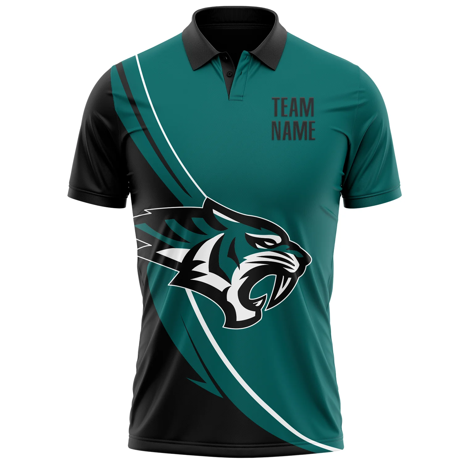 Custom Teal Black-White 3D Pattern Design Animal Tiger Performance Polo Shirt - Image 2