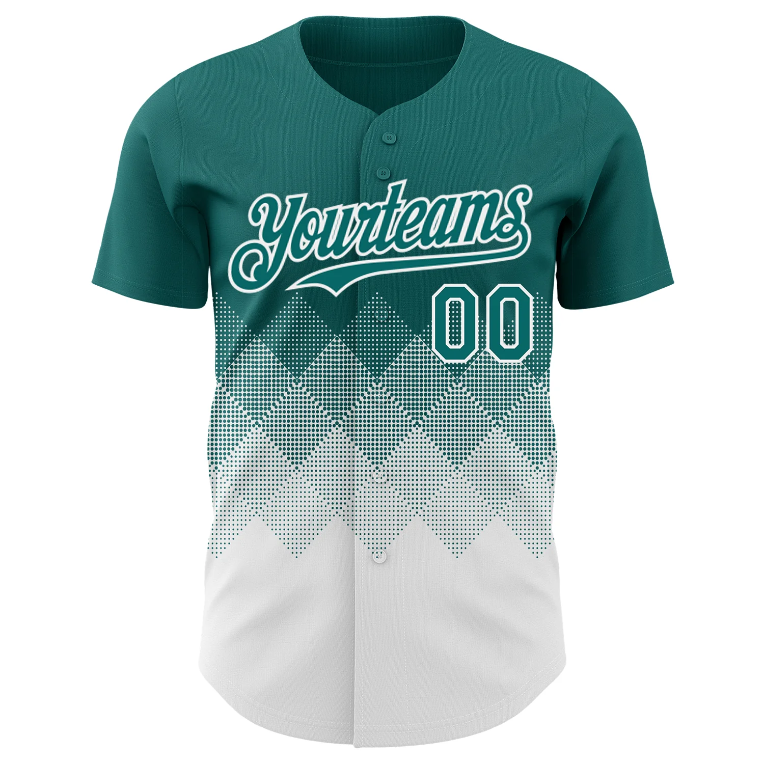 Custom Teal White 3D Gradient Square Shape Authentic Baseball Jersey - Image 2