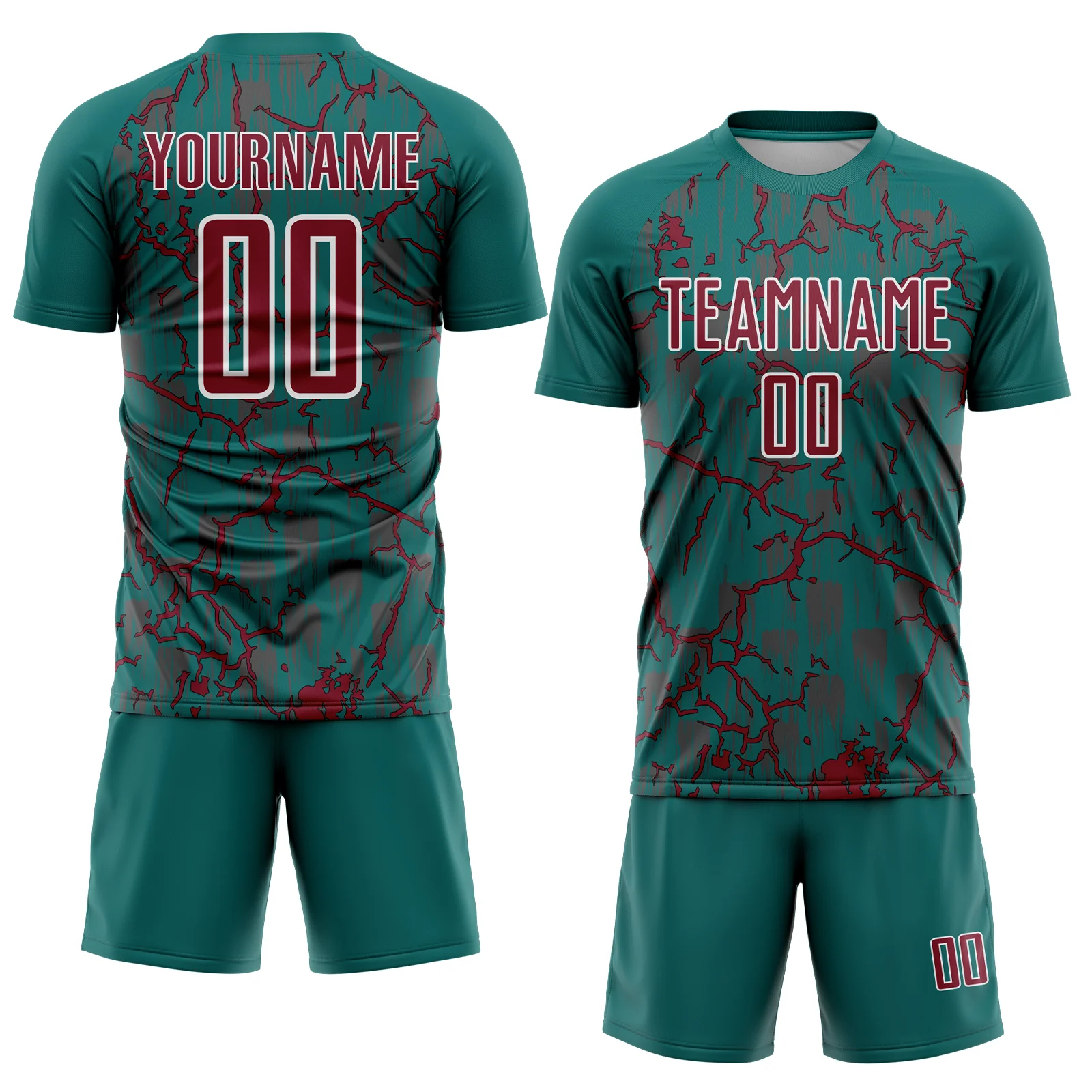 Custom Teal Crimson-White Lightning Sublimation Soccer Uniform Jersey - Image 2