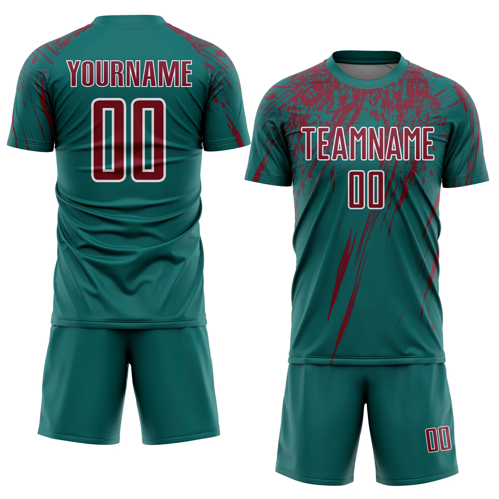 Custom Teal Crimson-White Splash Sports Sublimation Soccer Uniform Jersey - Image 2