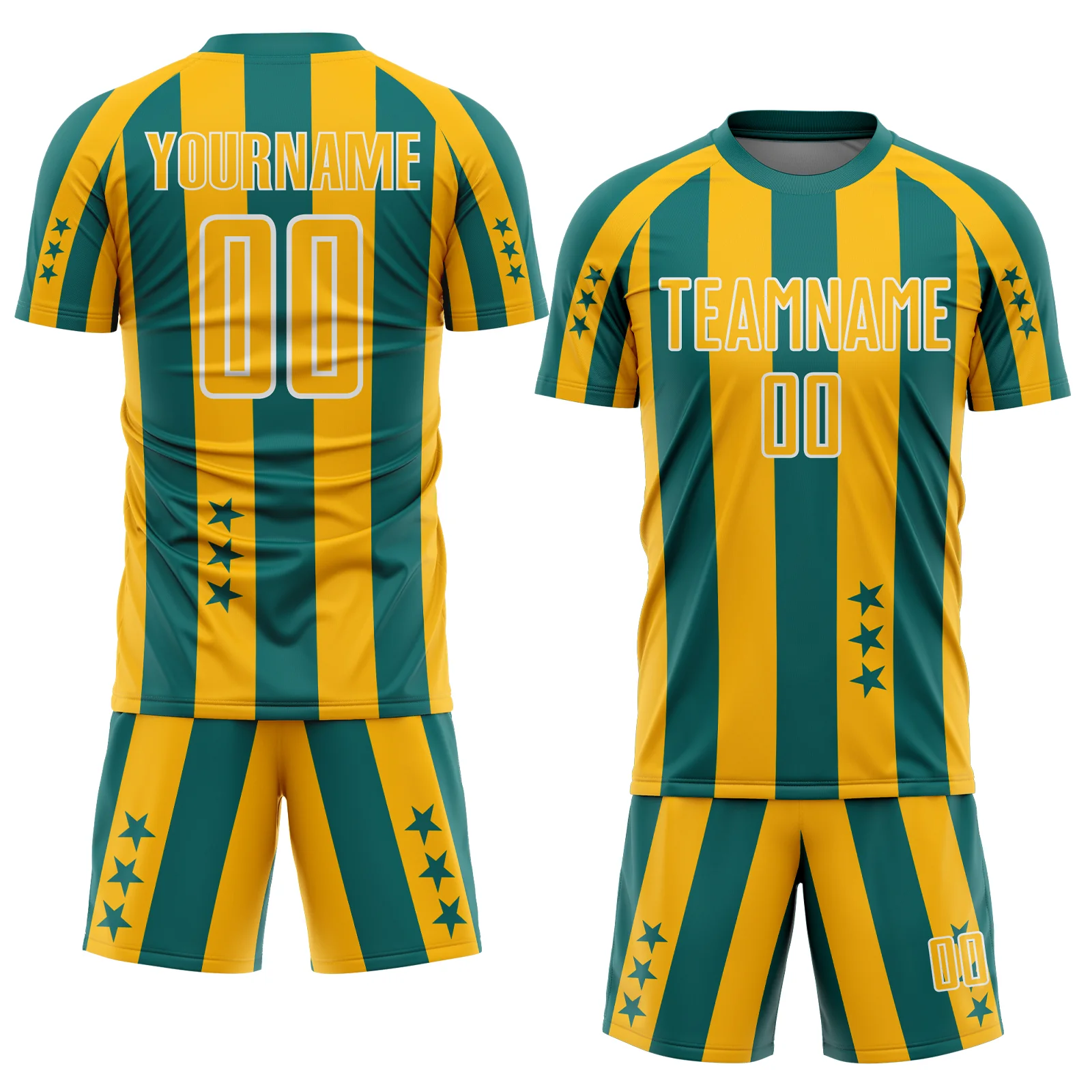 Custom Teal Gold-White Stars And Stripes Sports Sublimation Soccer Uniform Jersey - Image 2