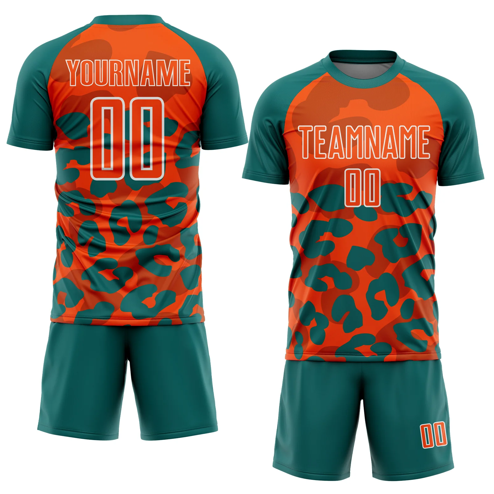 Custom Teal Orange-White Animal Leopard Print Sports Sublimation Soccer Uniform Jersey - Image 2