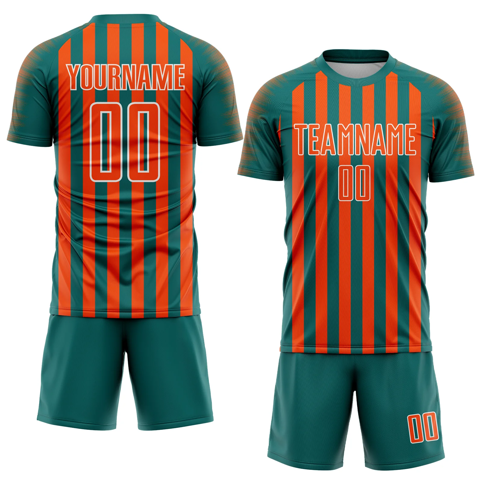 Custom Teal Orange-White Stripe Sports Sublimation Soccer Uniform Jersey - Image 2