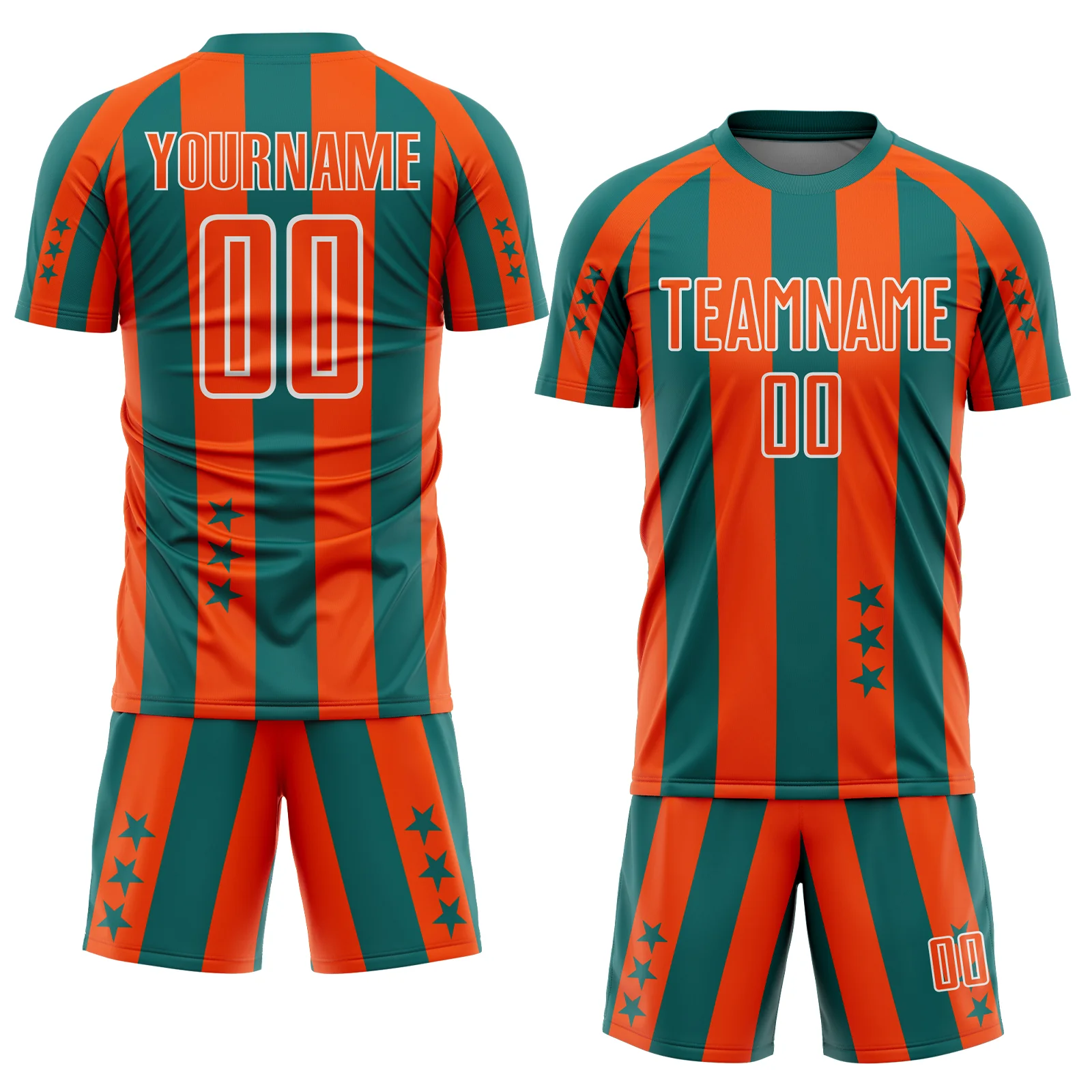 Custom Teal Orange-White Stars And Stripes Sports Sublimation Soccer Uniform Jersey - Image 2