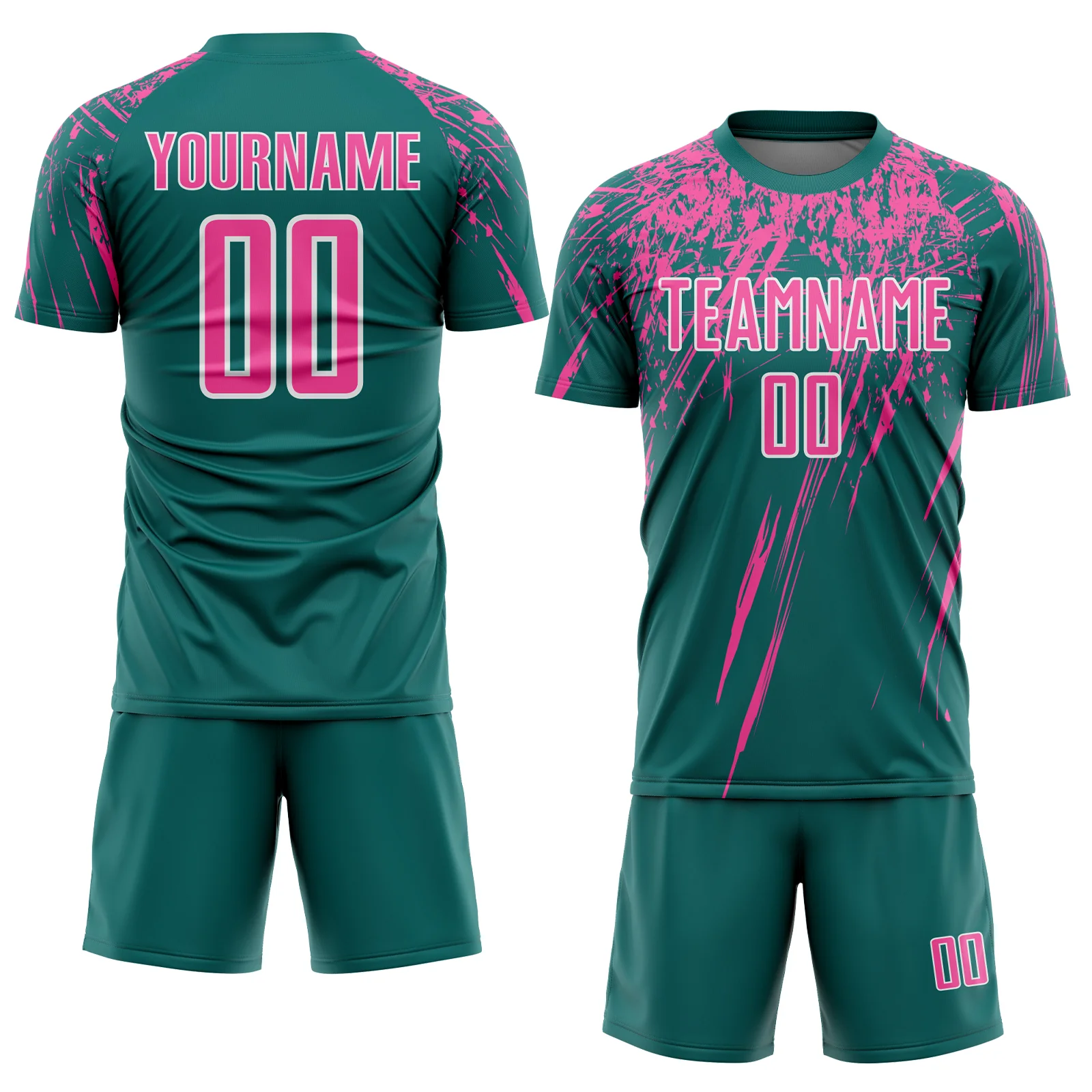 Custom Teal Pink-White Splash Sports Sublimation Soccer Uniform Jersey - Image 2