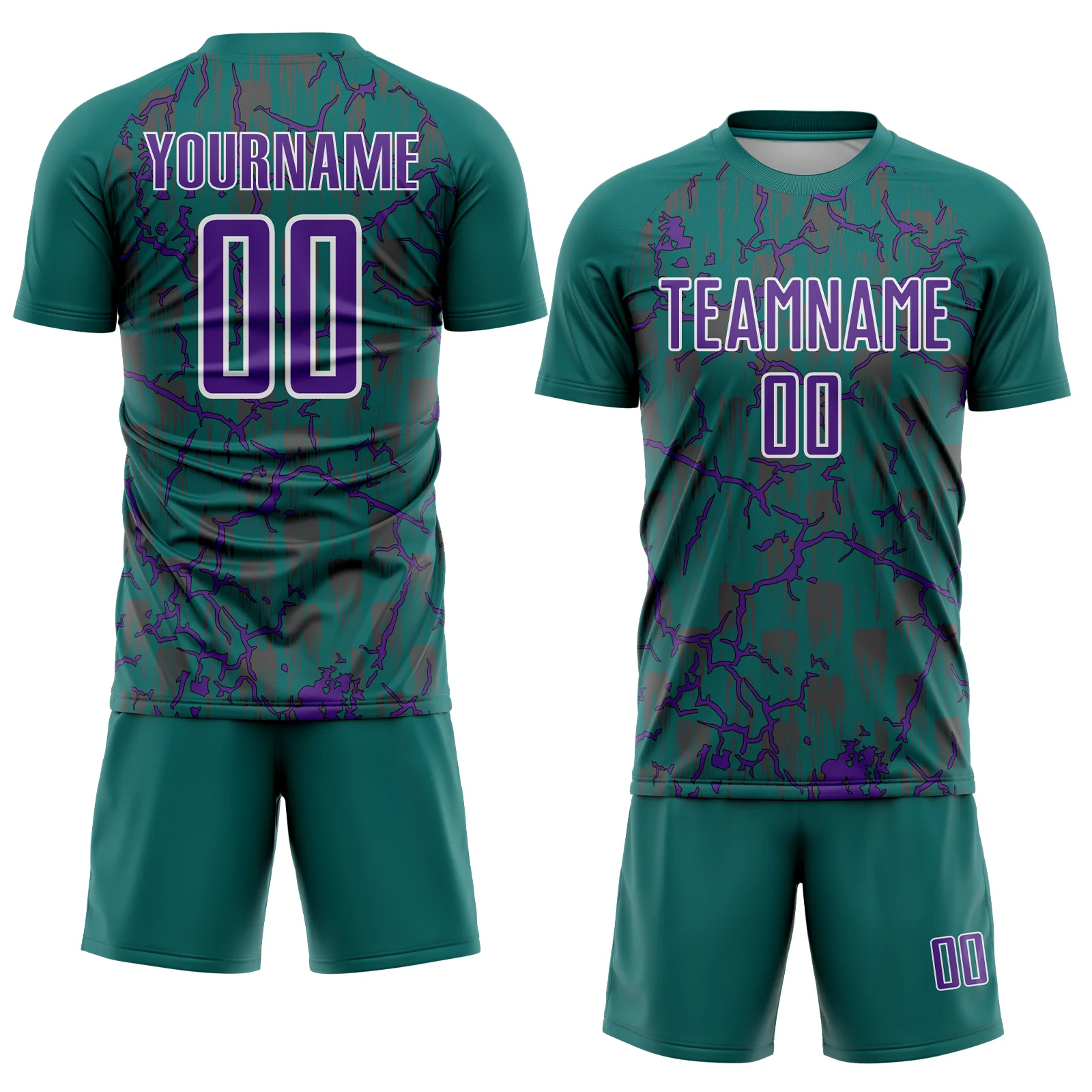 Custom Teal Purple-White Lightning Sublimation Soccer Uniform Jersey - Image 2