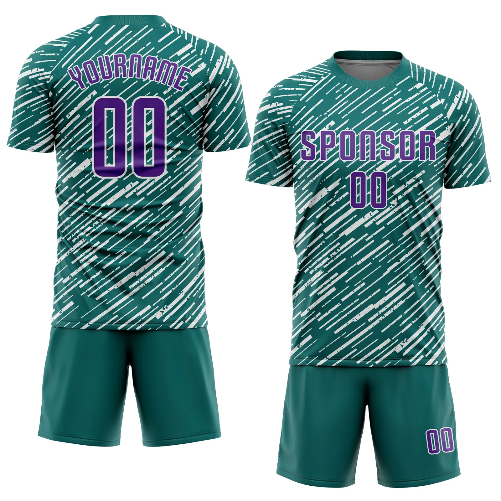 Custom Teal Purple-White Line Sports Sublimation Soccer Uniform Jersey - Image 2