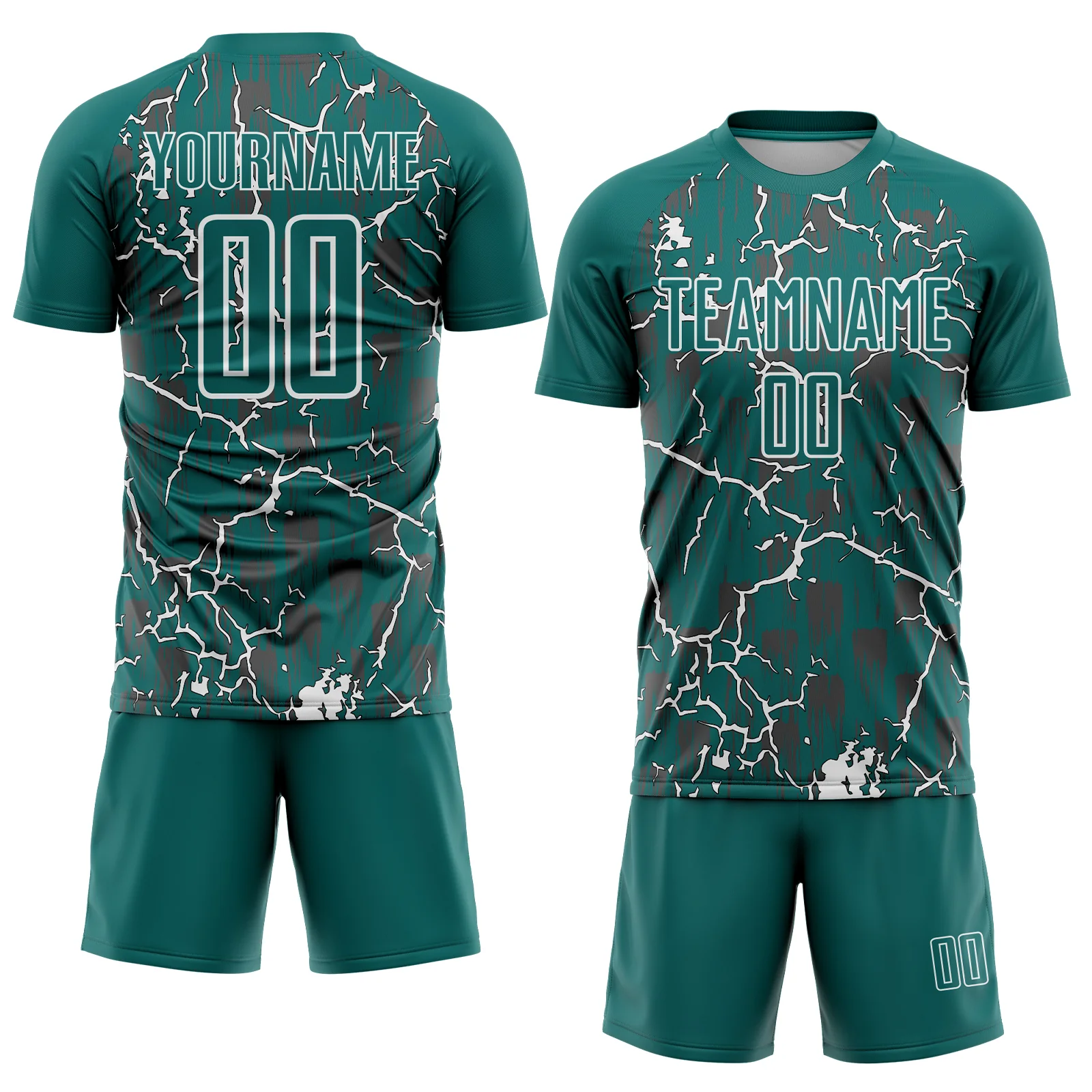 Custom Teal White Lightning Sublimation Soccer Uniform Jersey - Image 2
