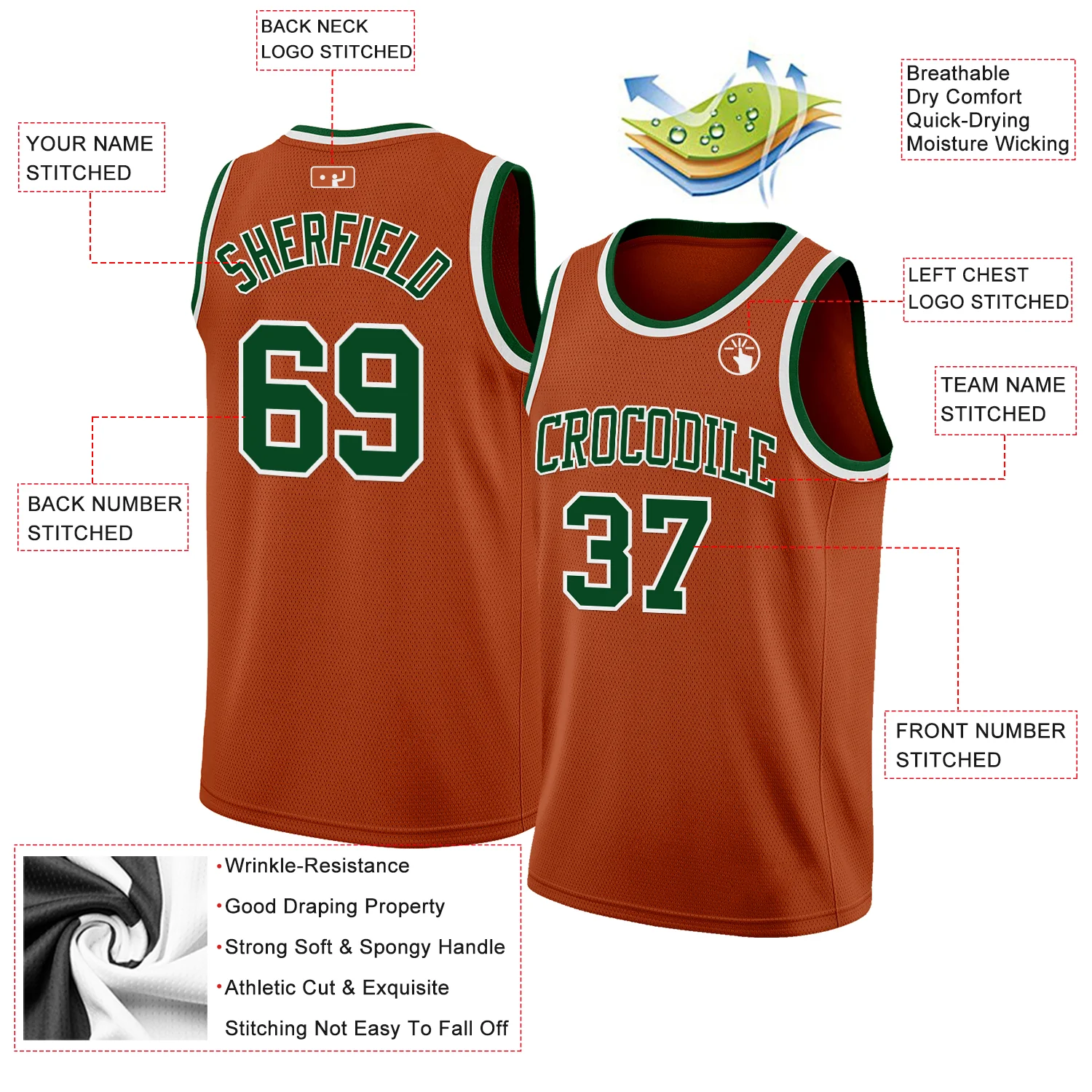 Custom Texas Orange Green-White Authentic Basketball Jersey - Image 2