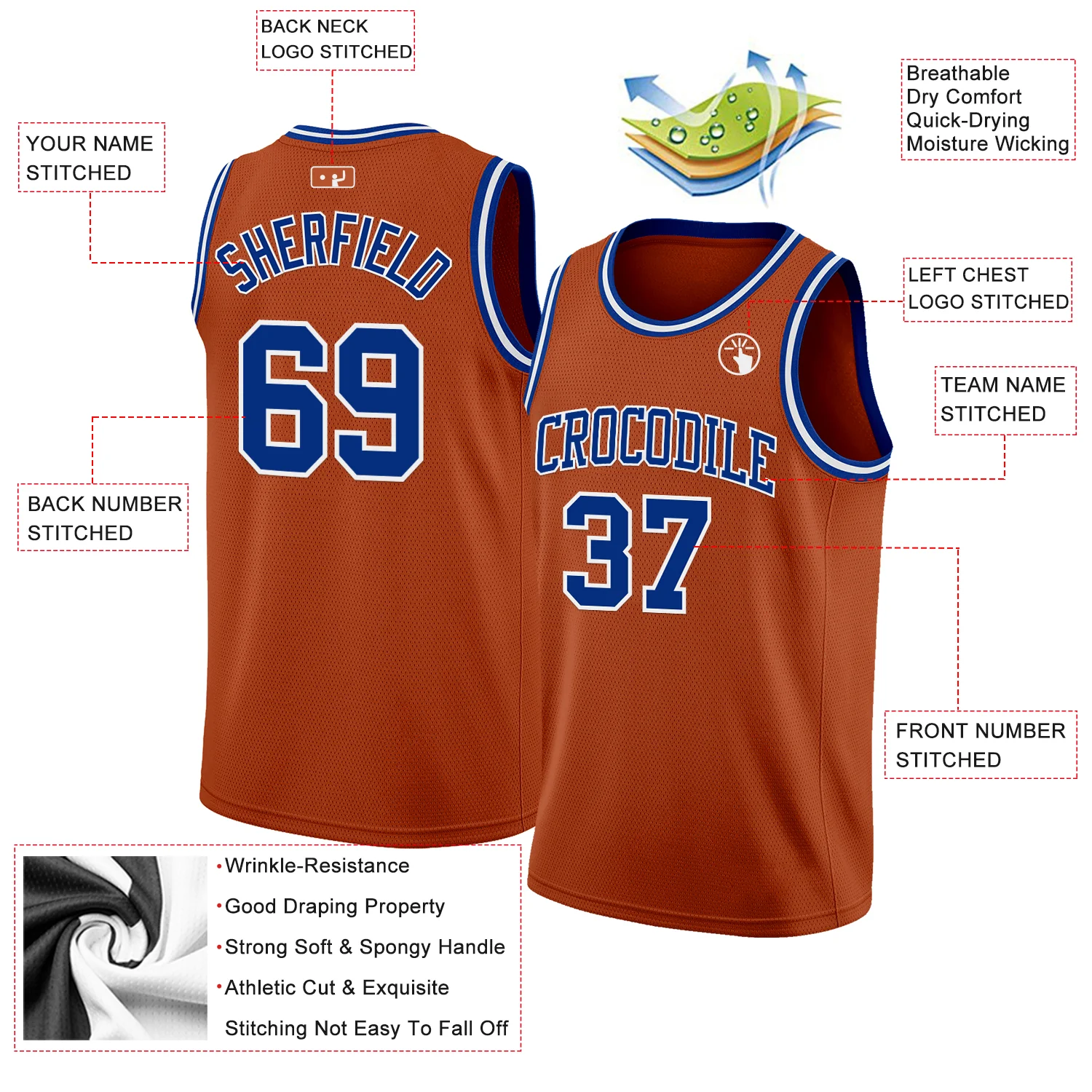 Custom Texas Orange Royal-White Authentic Basketball Jersey - Image 2