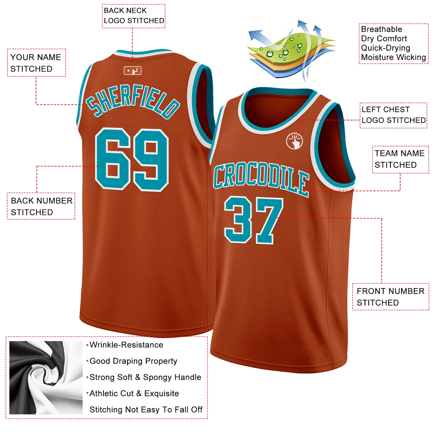 Custom Texas Orange Teal-White Authentic Basketball Jersey - Image 2