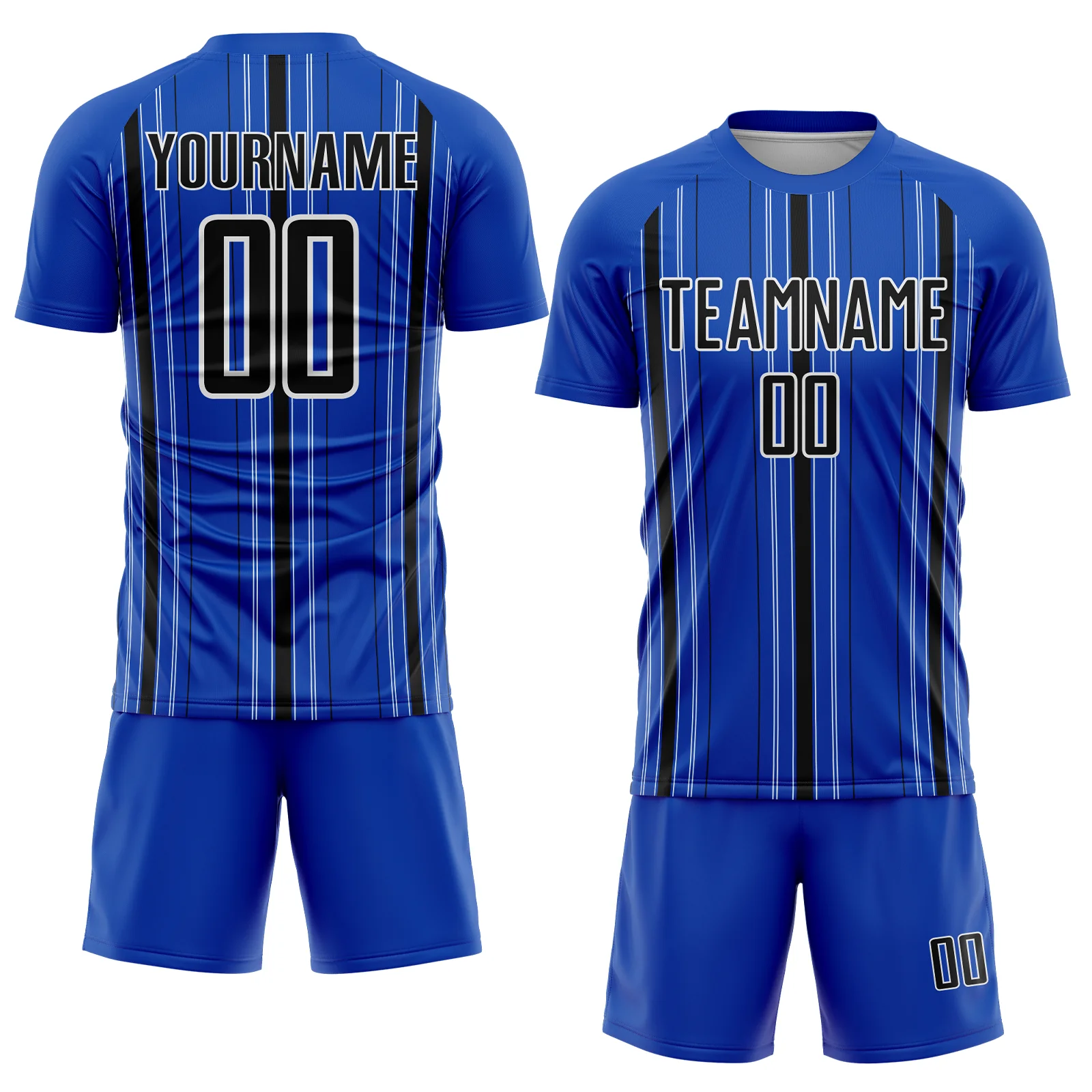 Custom Thunder Blue Black-White Stripe Sublimation Soccer Uniform Jersey - Image 2