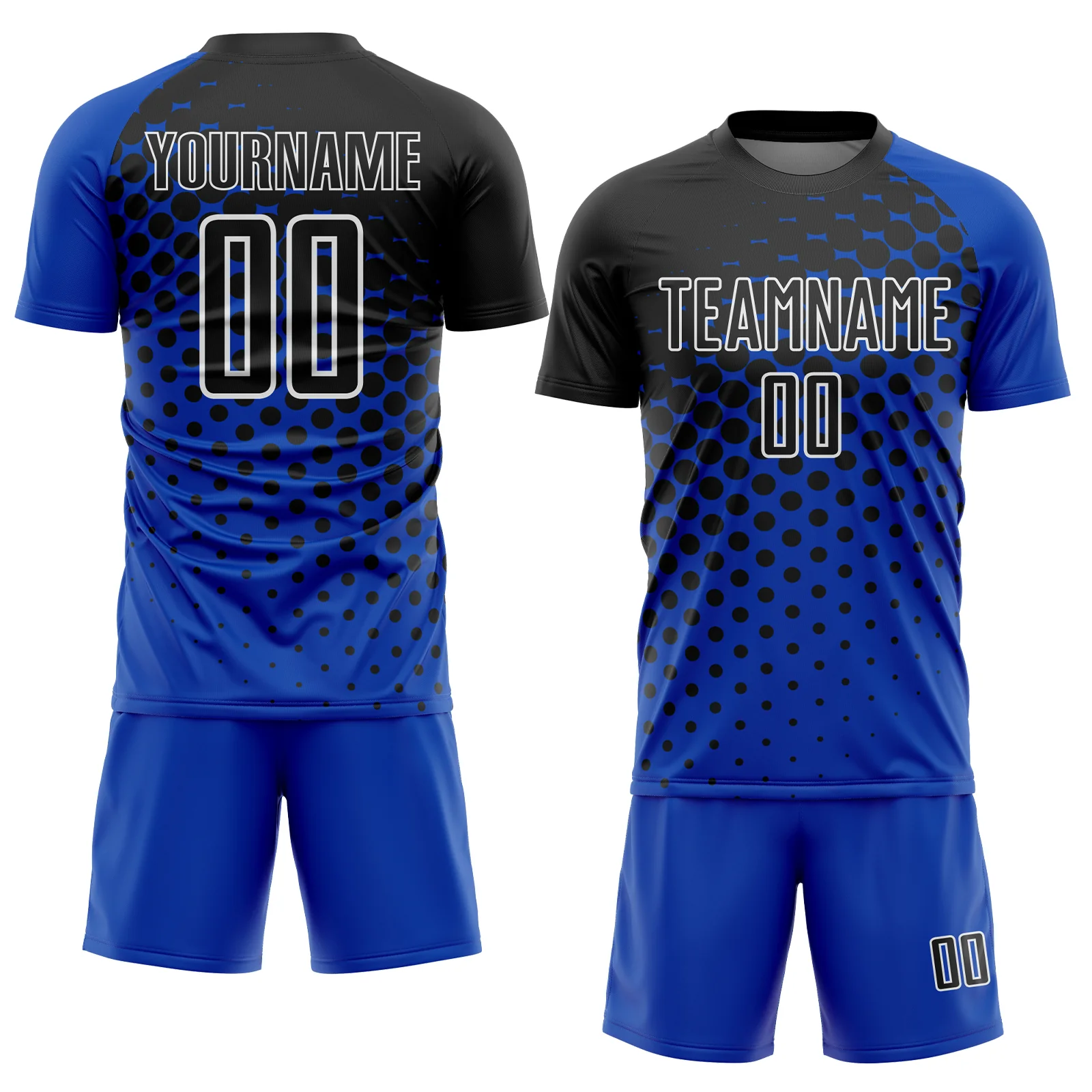 Custom Thunder Blue Black-White Modern Polka Dot Sublimation Soccer Uniform Jersey - Image 2