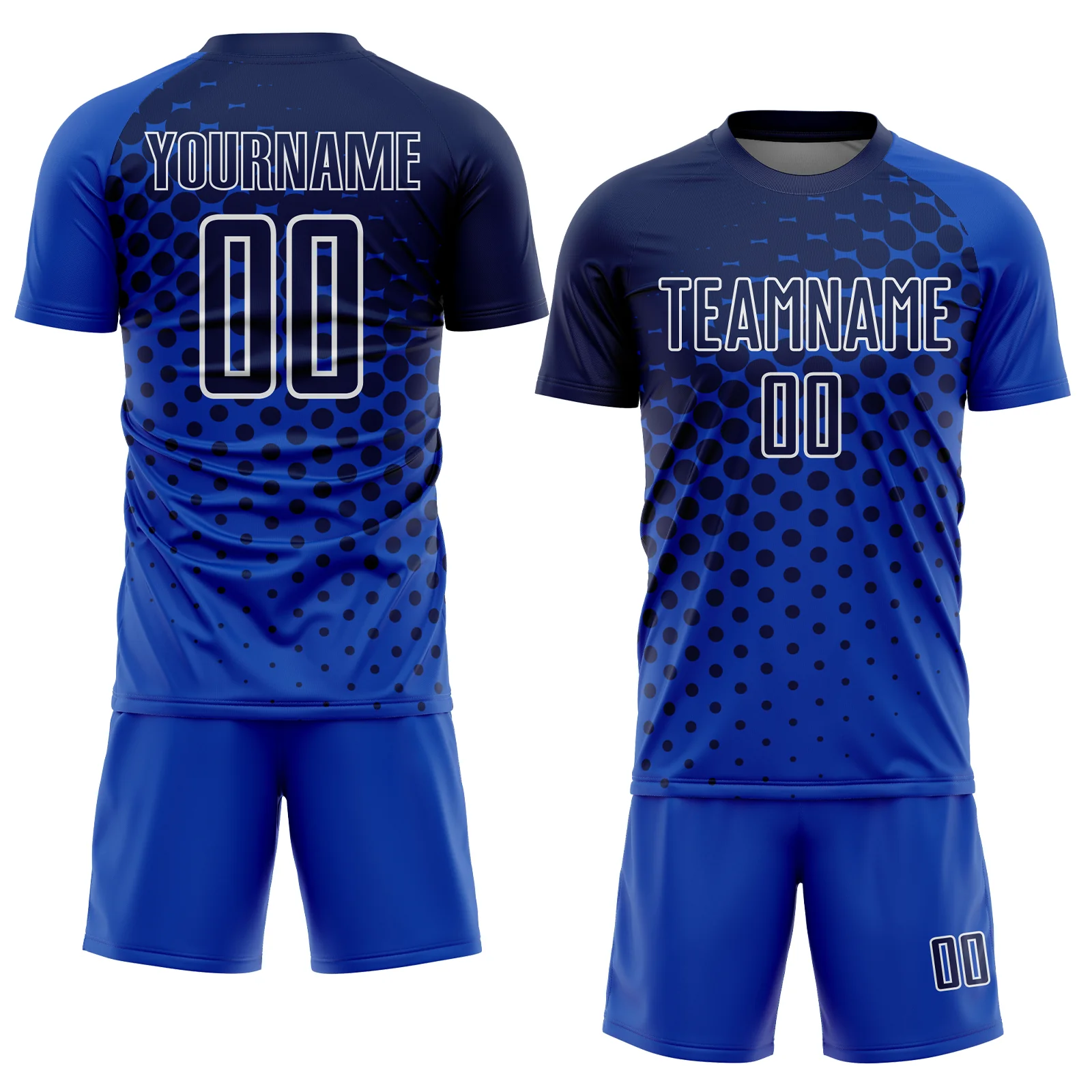 Custom Thunder Blue Navy-White Modern Polka Dot Sublimation Soccer Uniform Jersey - Image 2