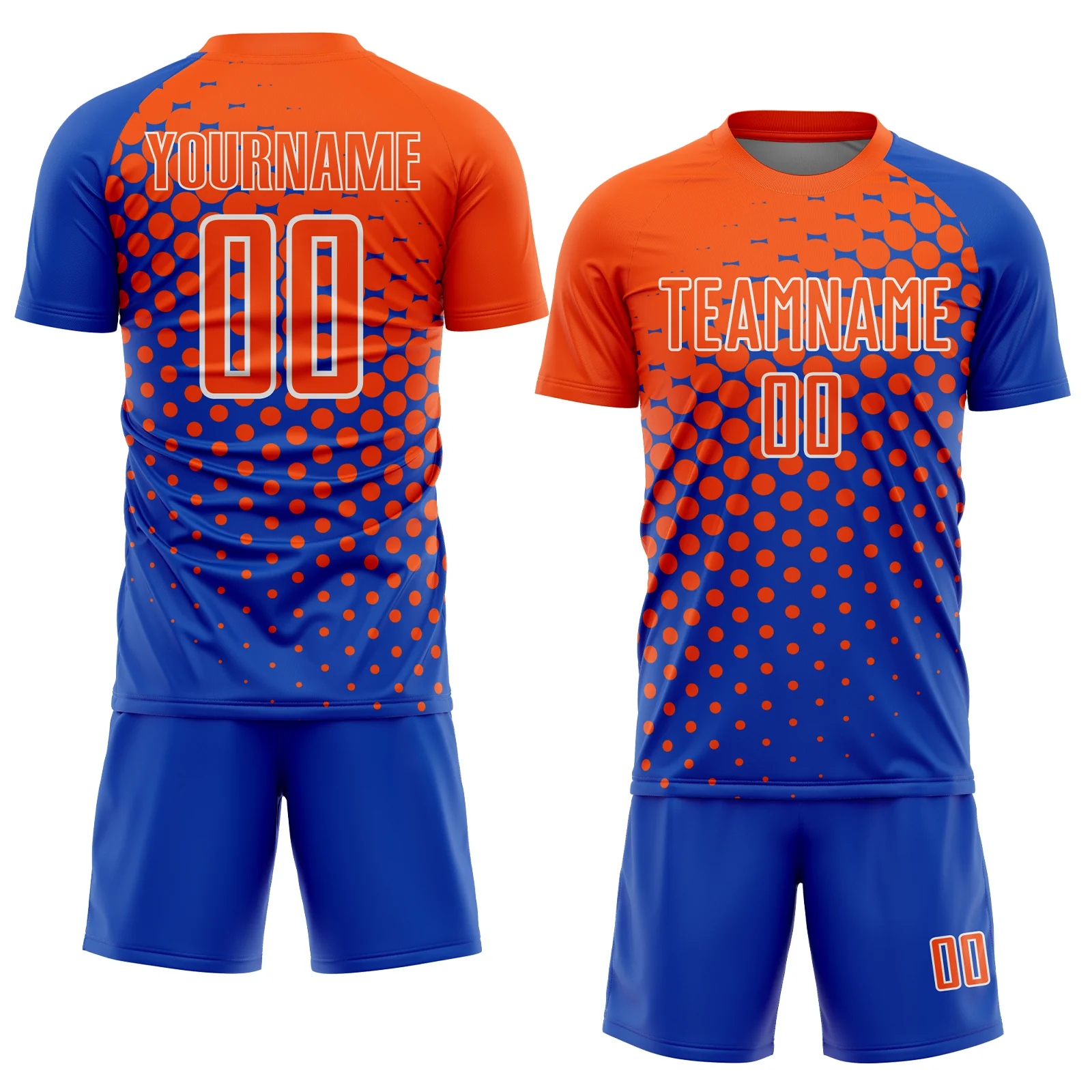 Custom Thunder Blue Orange-White Modern Polka Dot Sublimation Soccer Uniform Jersey - Image 2