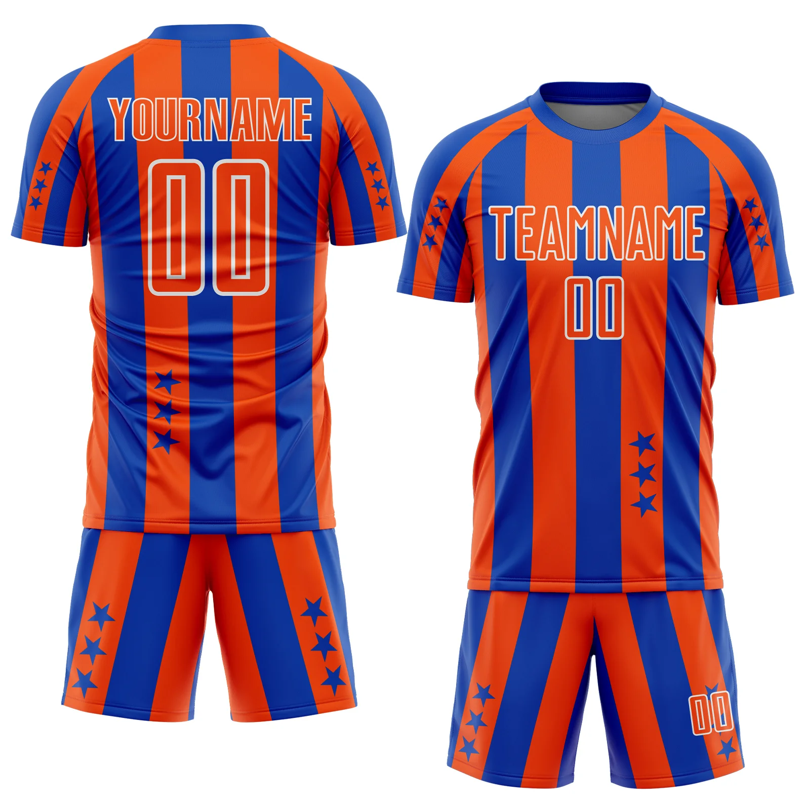 Custom Thunder Blue Orange-White Stars And Stripes Sports Sublimation Soccer Uniform Jersey - Image 2
