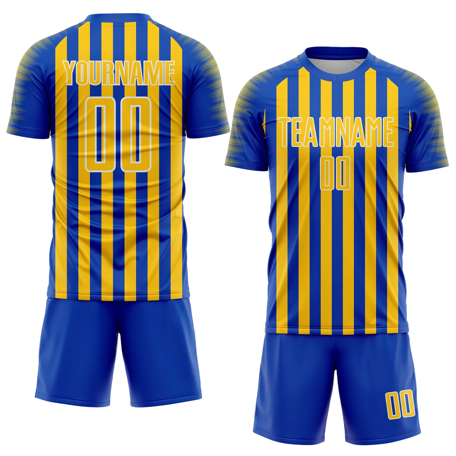 Custom Thunder Blue Yellow-White Stripe Sports Sublimation Soccer Uniform Jersey - Image 2