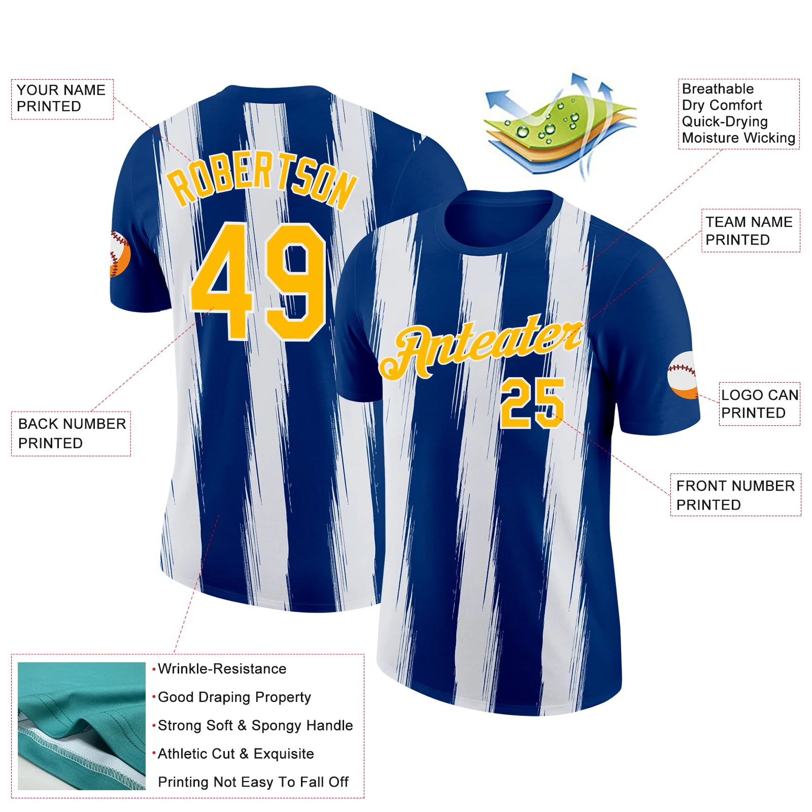 Custom US Navy Blue Gold-White 3D Esports Performance T-Shirt - Image 2