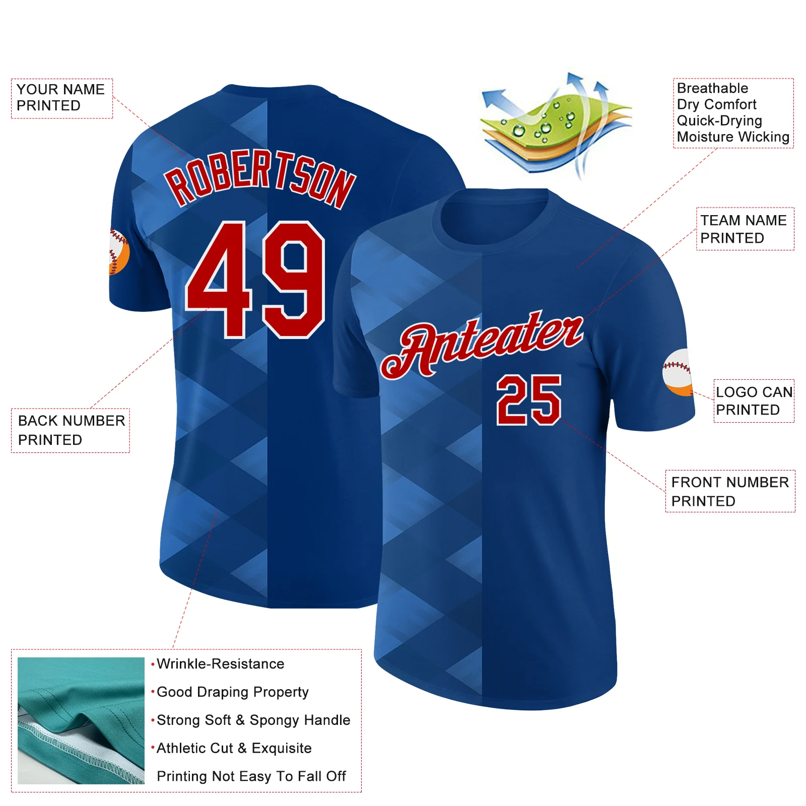 Custom US Navy Blue Red-White 3D Esports Performance T-Shirt - Image 2