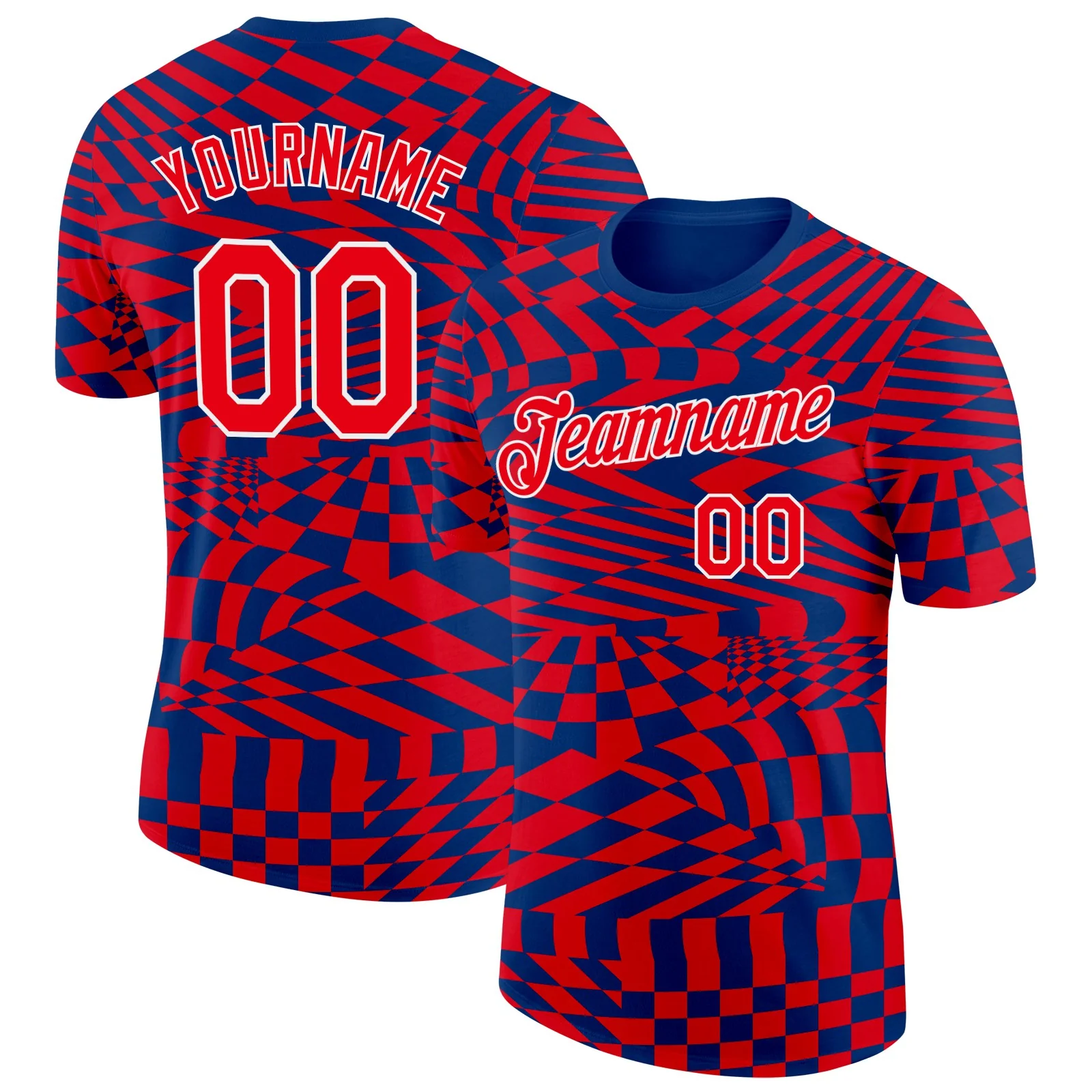 Custom US Navy Blue Fire Red-White Croatia Plaid Soccer Jersey Performance T-Shirt