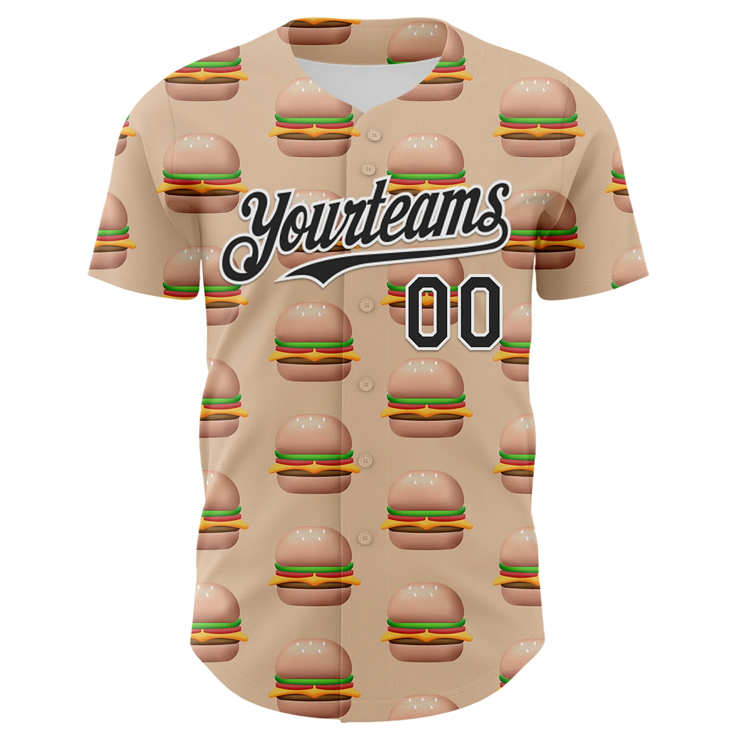 Custom Vegas Gold Black-White 3D Pattern Design Foodie Fast Food Burger Authentic Baseball Jersey - Image 2