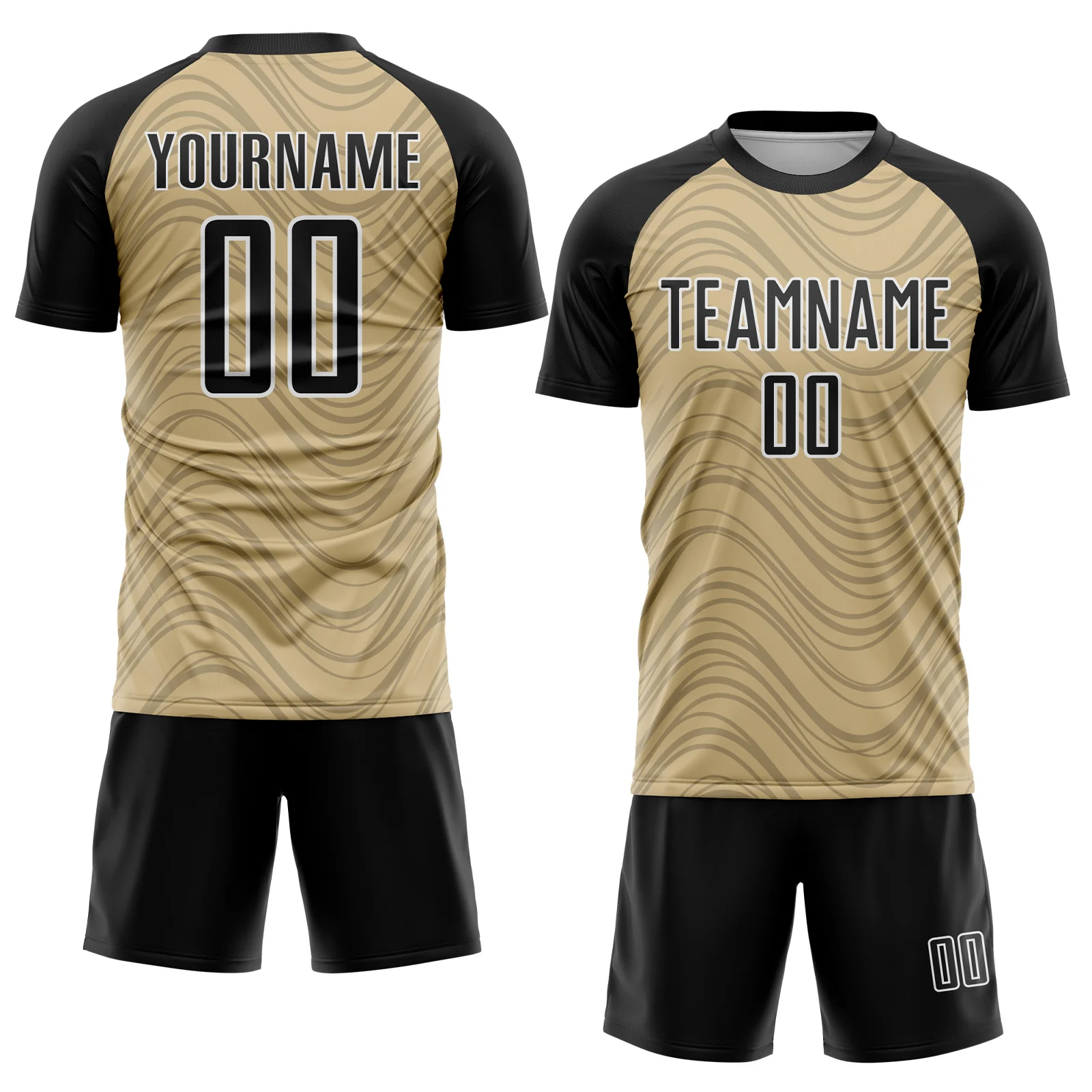 Custom Vegas Gold Black-White Wavy Lines Sports Sublimation Soccer Uniform Jersey - Image 2
