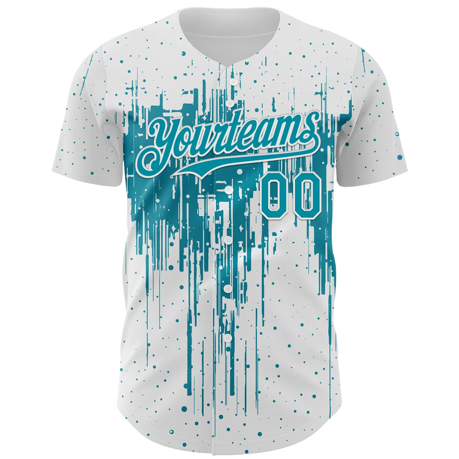 Custom White Teal-White Dripping Splatter Paint Authentic Baseball Jersey - Image 2