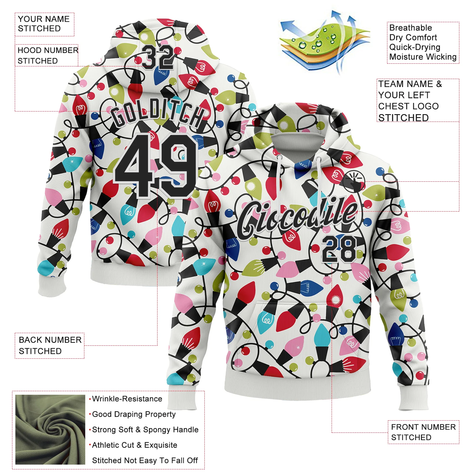 Custom Stitched White Black-White 3D Christmas Sports Pullover Sweatshirt Hoodie - Image 2