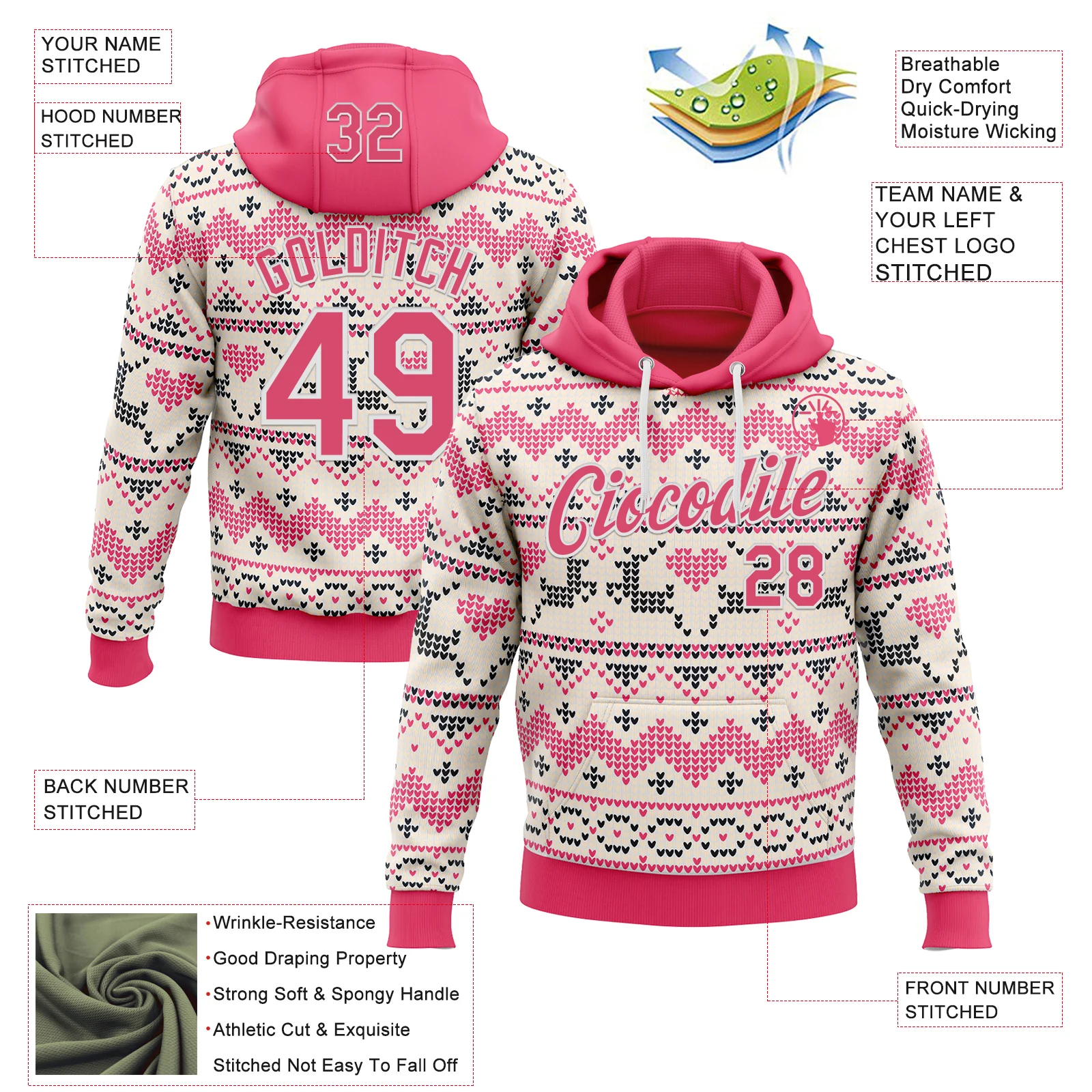 Custom Stitched White Neon Pink-White 3D Christmas Ugly Sweater Sports Pullover Sweatshirt Hoodie - Image 2