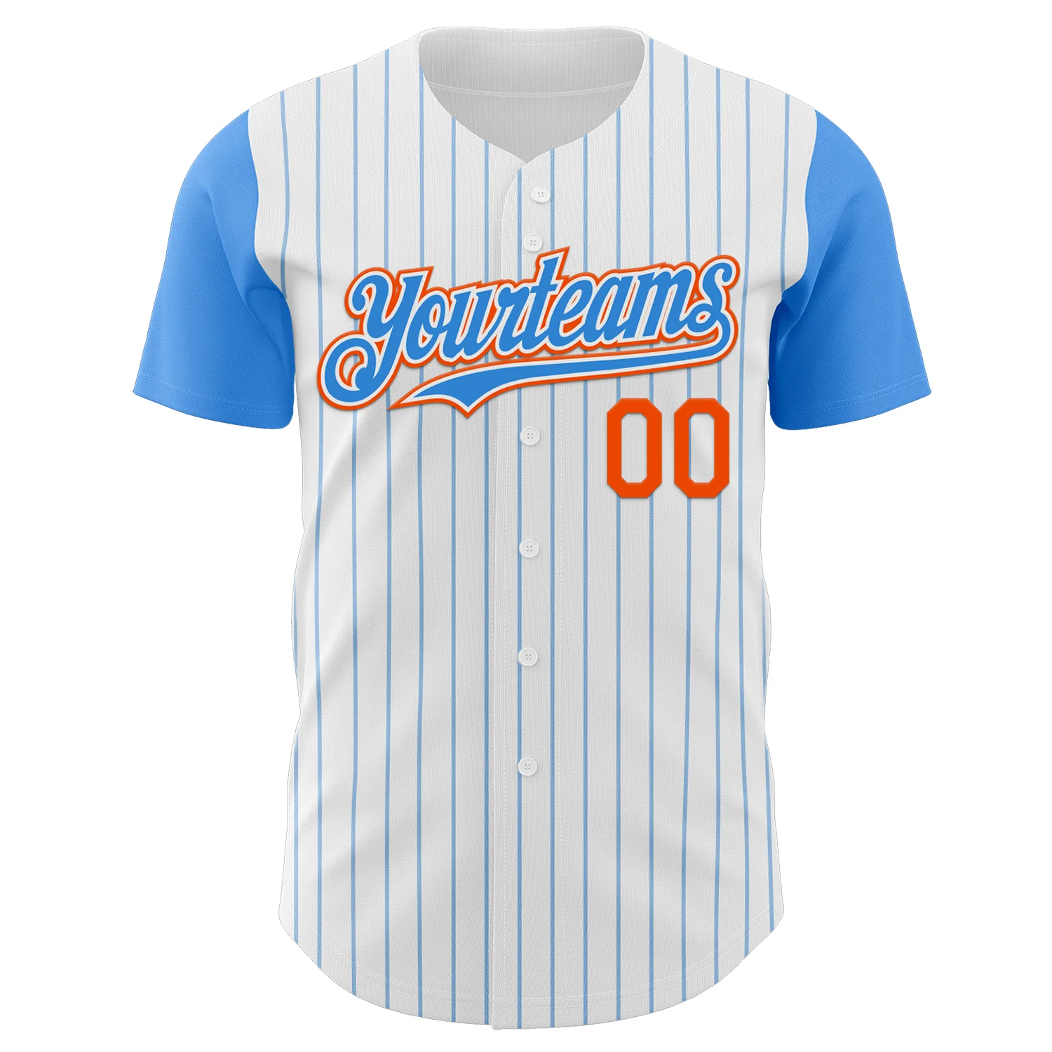 Custom White Electric Blue Pinstripe Orange Authentic Two Tone Baseball Jersey - Image 2