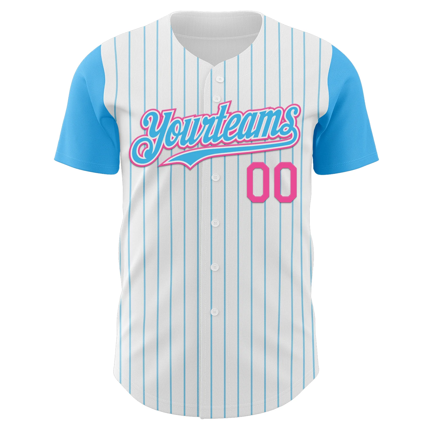 Custom White Sky Blue Pinstripe Pink Authentic Two Tone Baseball Jersey - Image 2