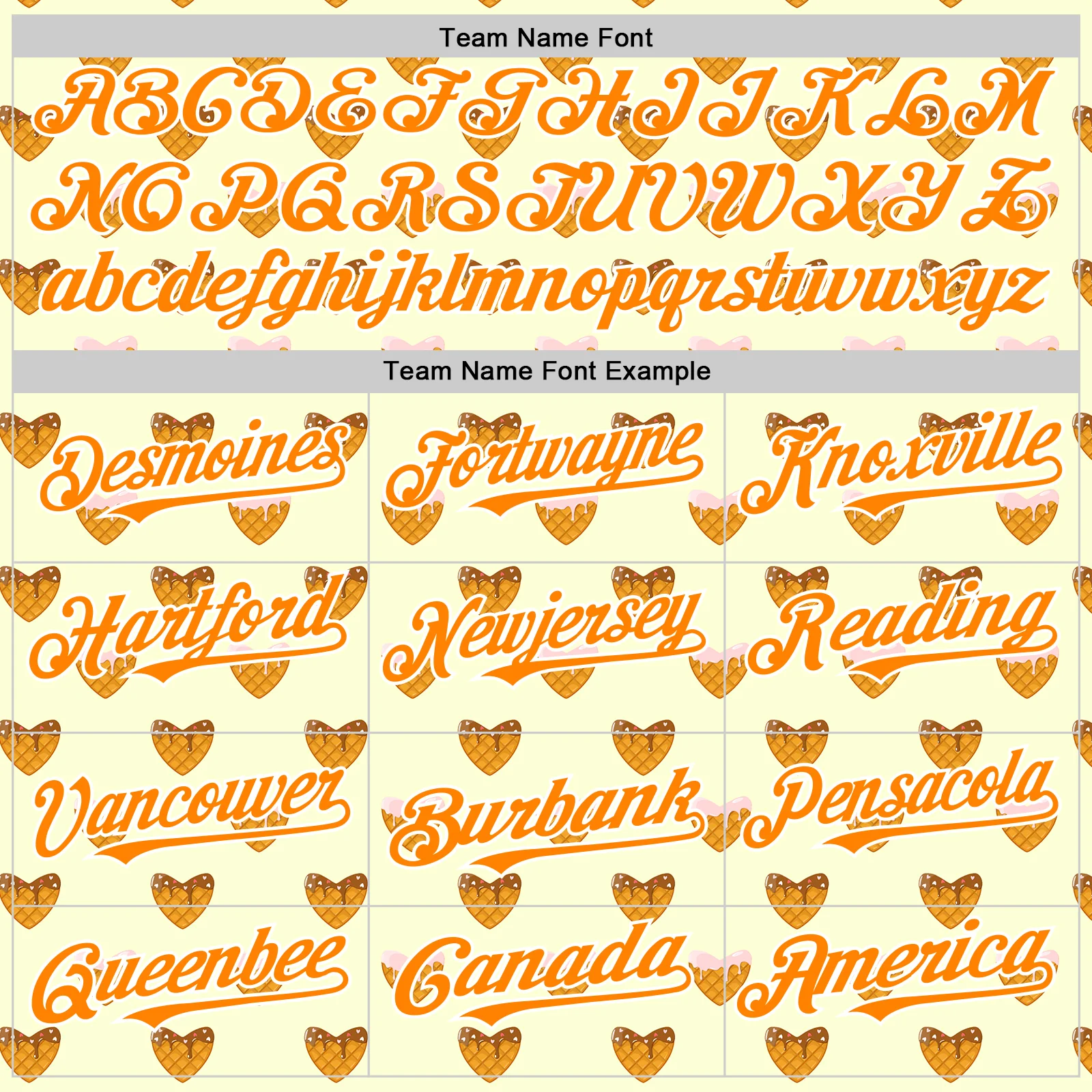Custom Yellow Bay Orange-White Foodie Heartshaped Waffles Sweets Authentic Baseball Jersey - Image 4