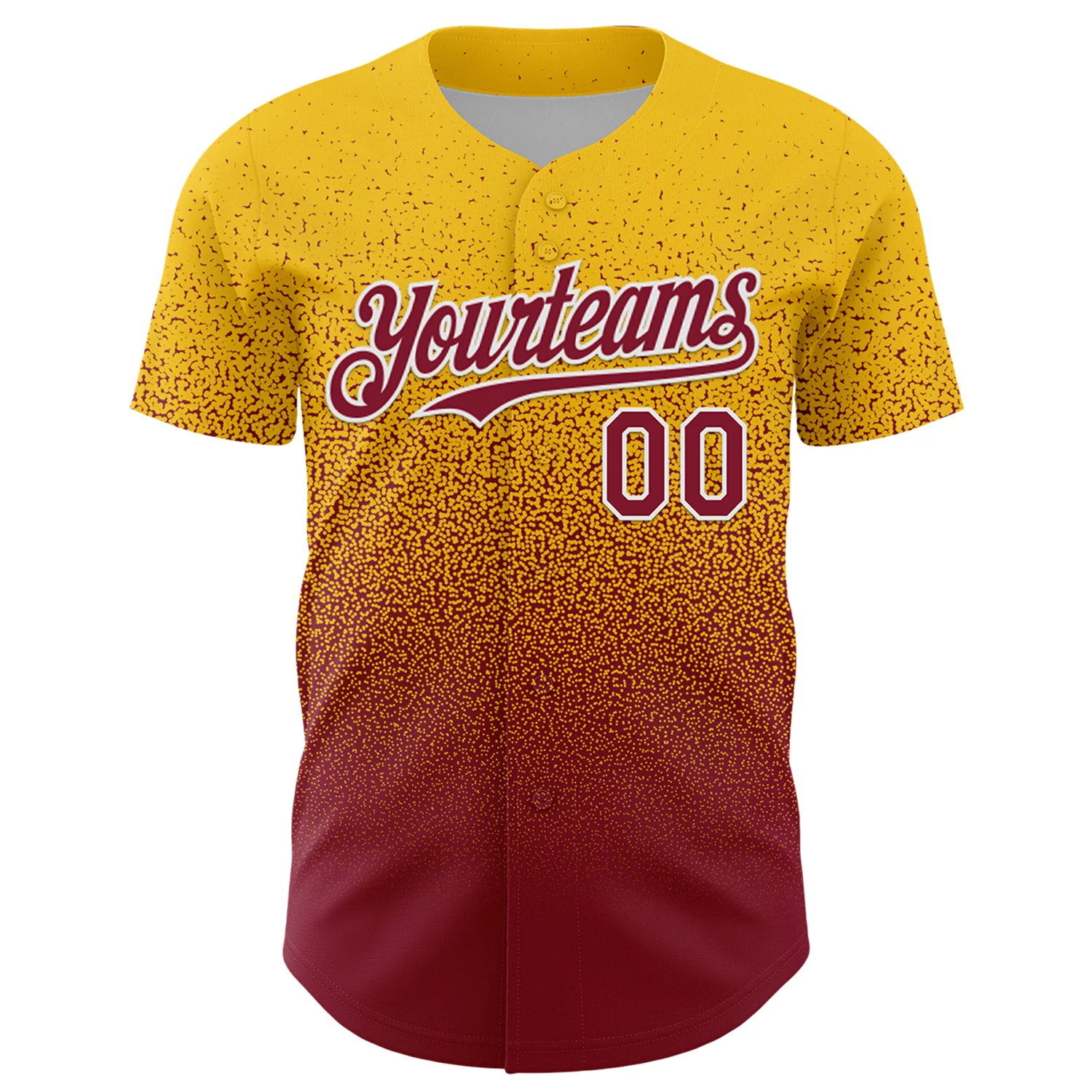 Custom Yellow Crimson-White Fade Fashion Speckle Authentic Baseball Jersey - Image 2
