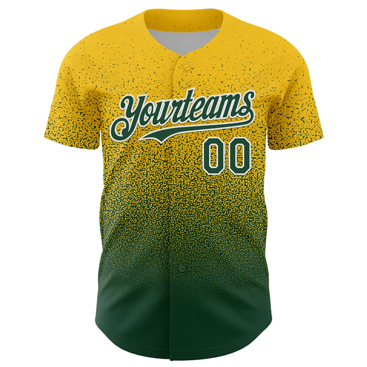 Custom Yellow Green-White Fade Fashion Speckle Authentic Baseball Jersey - Image 2